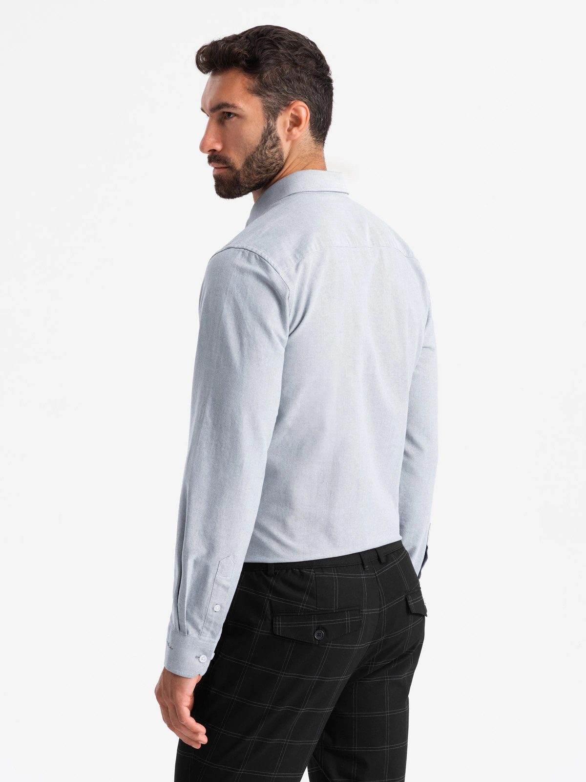 OMBRE Langarmhemd Elegantes Herren-Oxford-Hemd mit Stickerei und Tasche