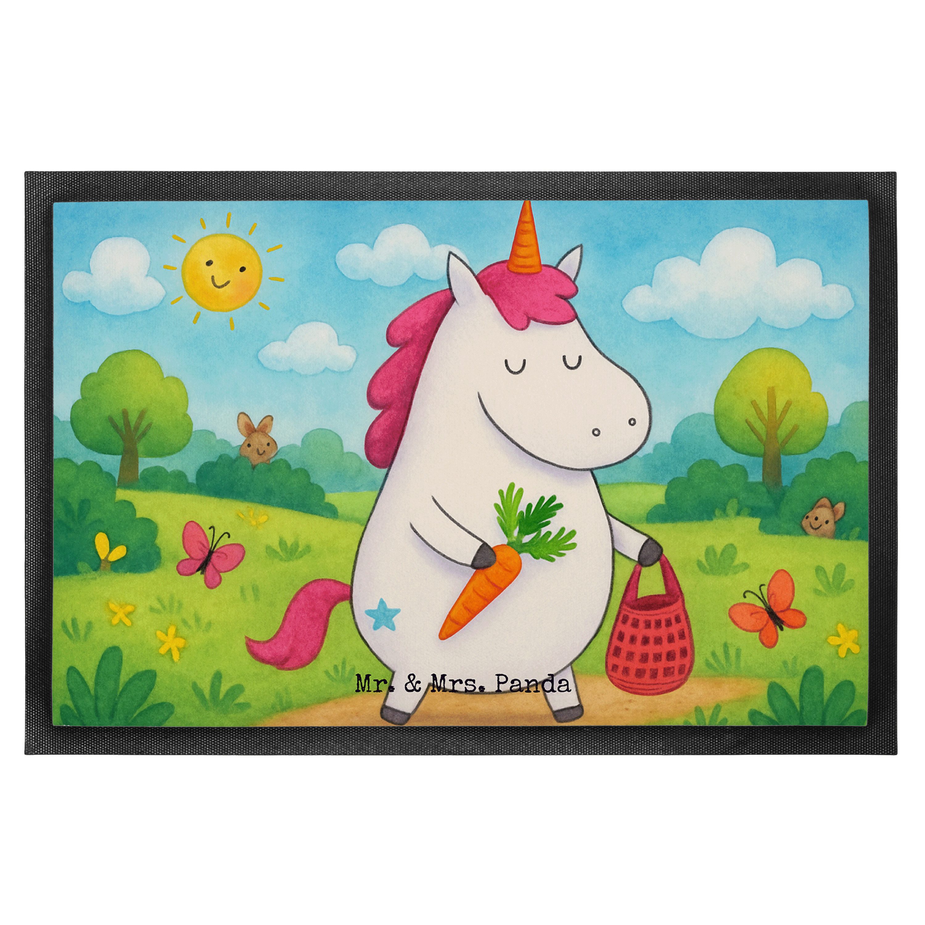 Mr. & Mrs. Panda Fußmatte Einhorn Vegan Design, Fussmatte 40 x 60 cm, Weiß, Veganismus, Vorlege, rechteckig, Höhe: 40 mm, Vorleger abstreifer Schmutzmatte