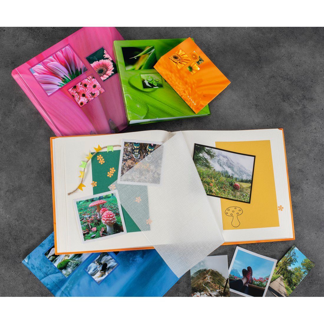 Fotos 30x30cm, Fotoalbum max.400 Seiten, Album Hama Orange, "Singo", Jumbo weiße 100