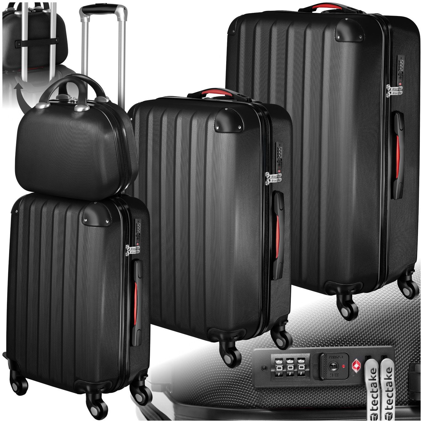 tectake Trolley Hartschalenkoffer-Set, 4 Rollen, 4-teilig, 3 Trolleys und B günstig online kaufen