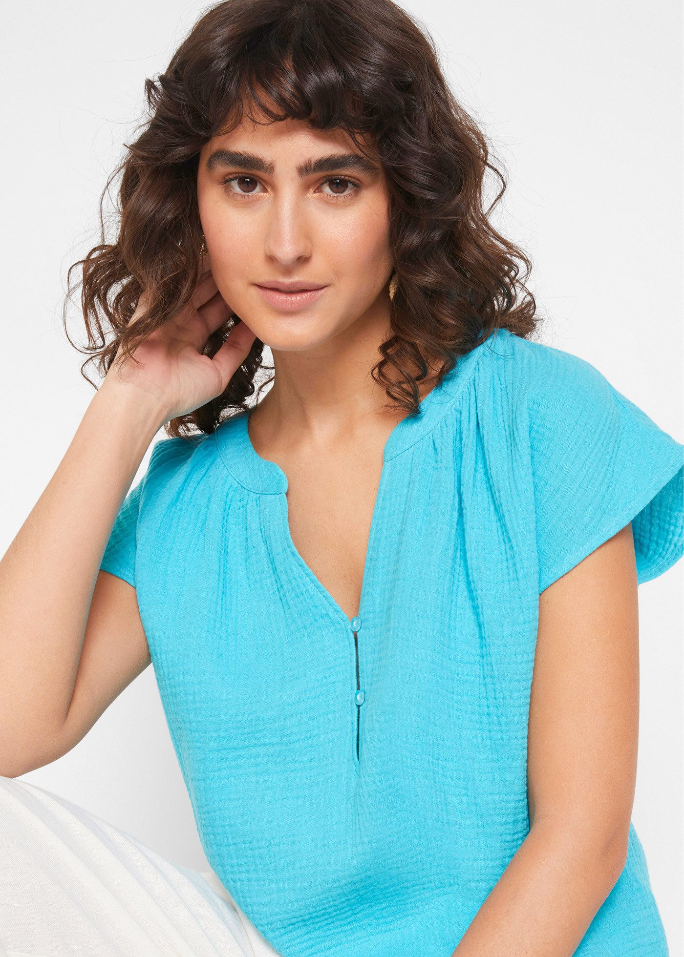 bonprix Shirtbluse Oversize-Passform, mit V-Ausschnitt, aus Baumwolle
