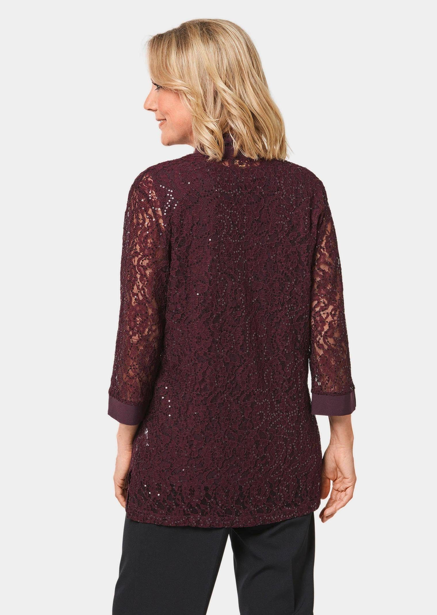GOLDNER Shirtbluse Elegantes Set mit Pailletten-Details Spitzenjacke mit Schalkragen und 3/4-Arm, Basictop mit Spitzenblende – Bild 4 von 5