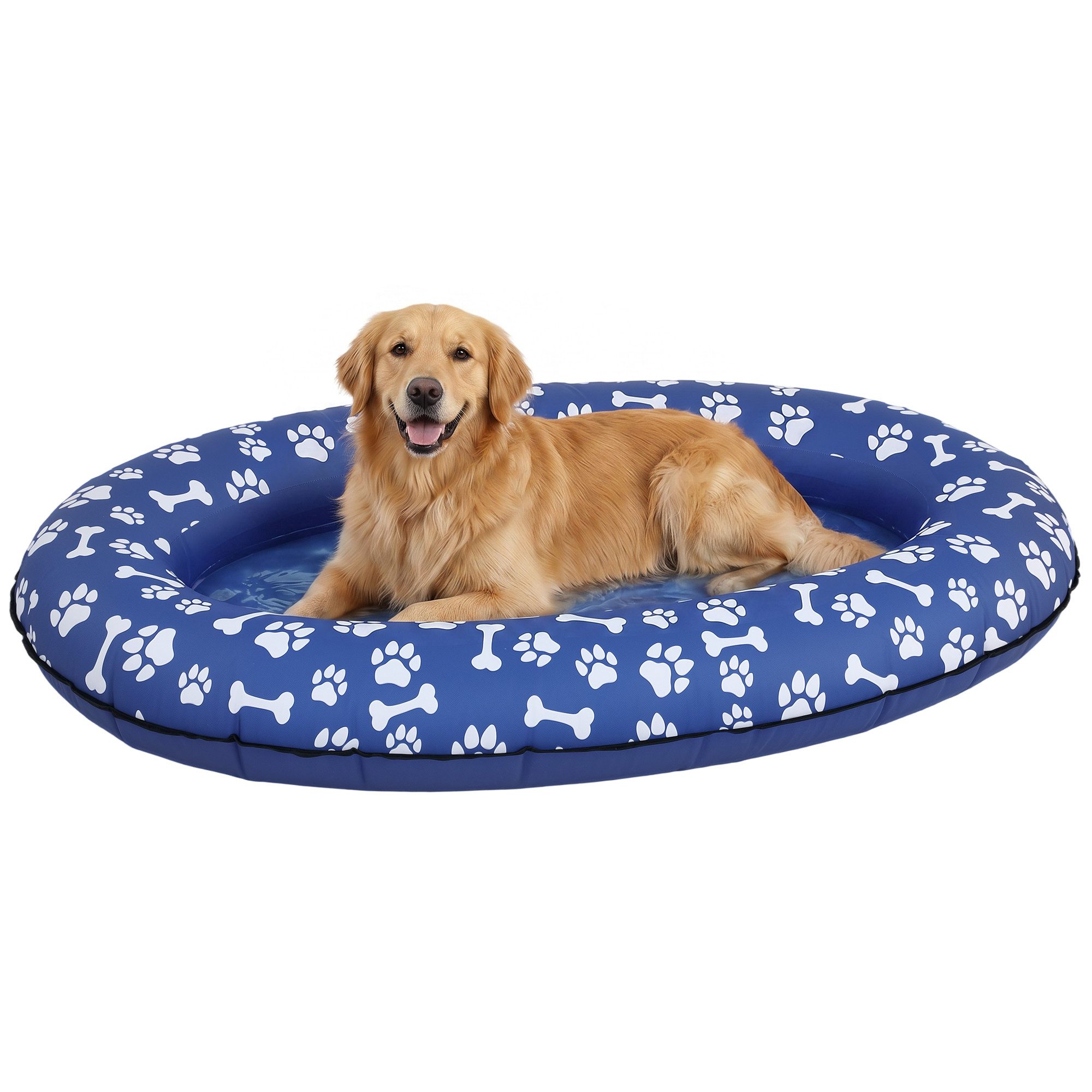 PawHut Hundematte Aufblasbares Schlauchboot Hunde Faltbare Schwimmende Wassermatte Hund, PVC, für Hunde bis 40kg 155 x 104 x 25 cm Blau