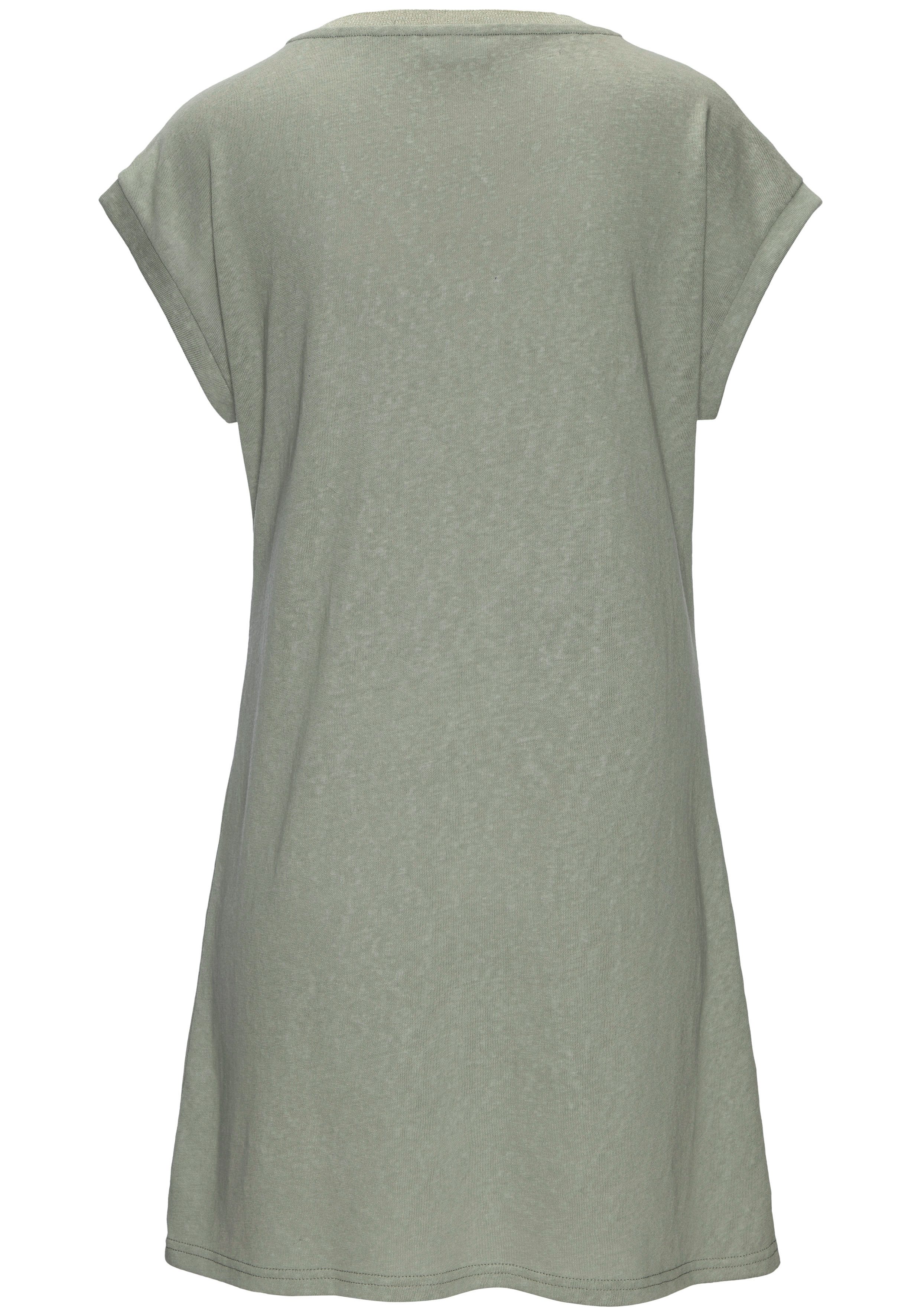 Beachtime by Lascana Longshirt mit glänzendem Foliendruck vorne, kurzes T-Shirt-Kleid lockeres Jerseykleid, luftiges Sommerkleid, kurzes Strandkleid – Bild 4 von 5