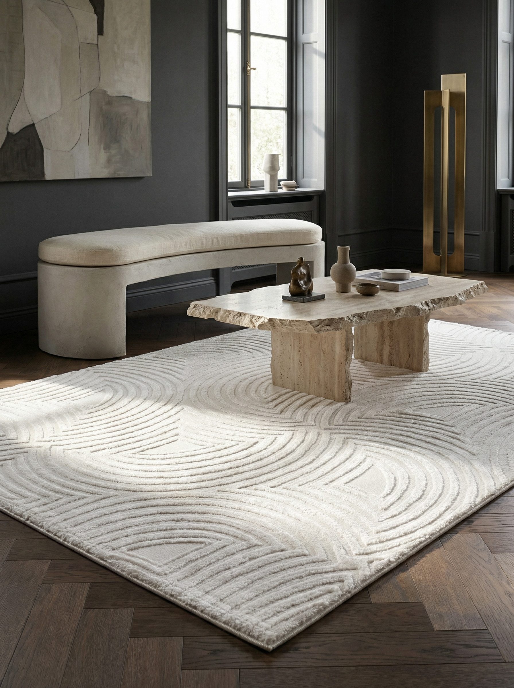 KADIMA DESIGN Teppich ILLER Wohnzimmer Schlafzimmer Waschbar Wohnzimmerteppich Esszimmer, Läufer, Höhe: 14 mm, Creme, 80x150 cm, Strapazierfähig Fußbodenheizung 3D Waschbar