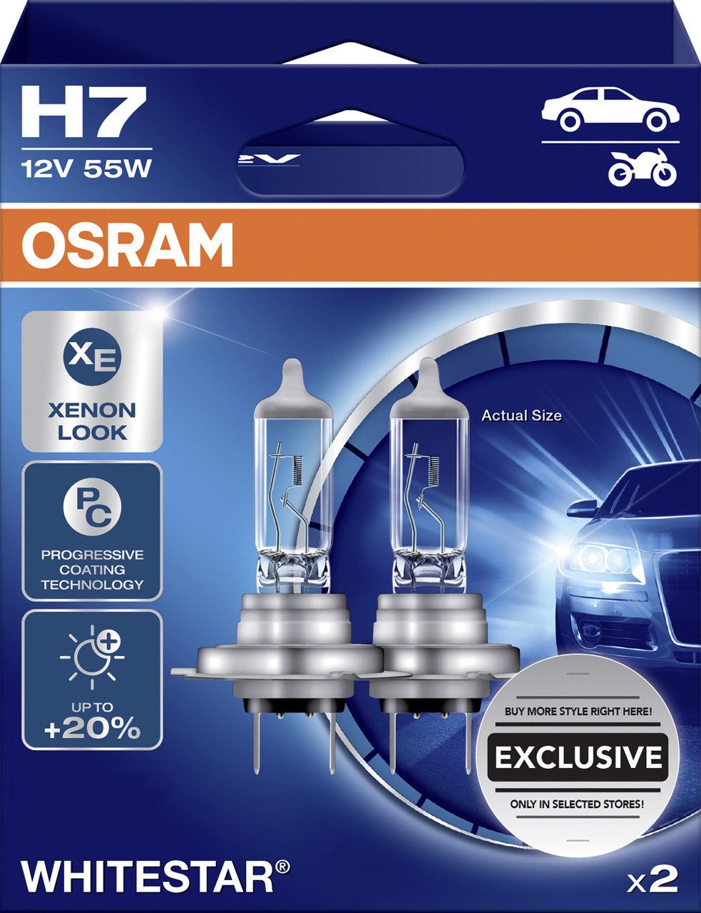 Osram KFZ-Ersatzleuchte Osram Scheinwerferlampe H7 Whitestar 2.0 2 Stück