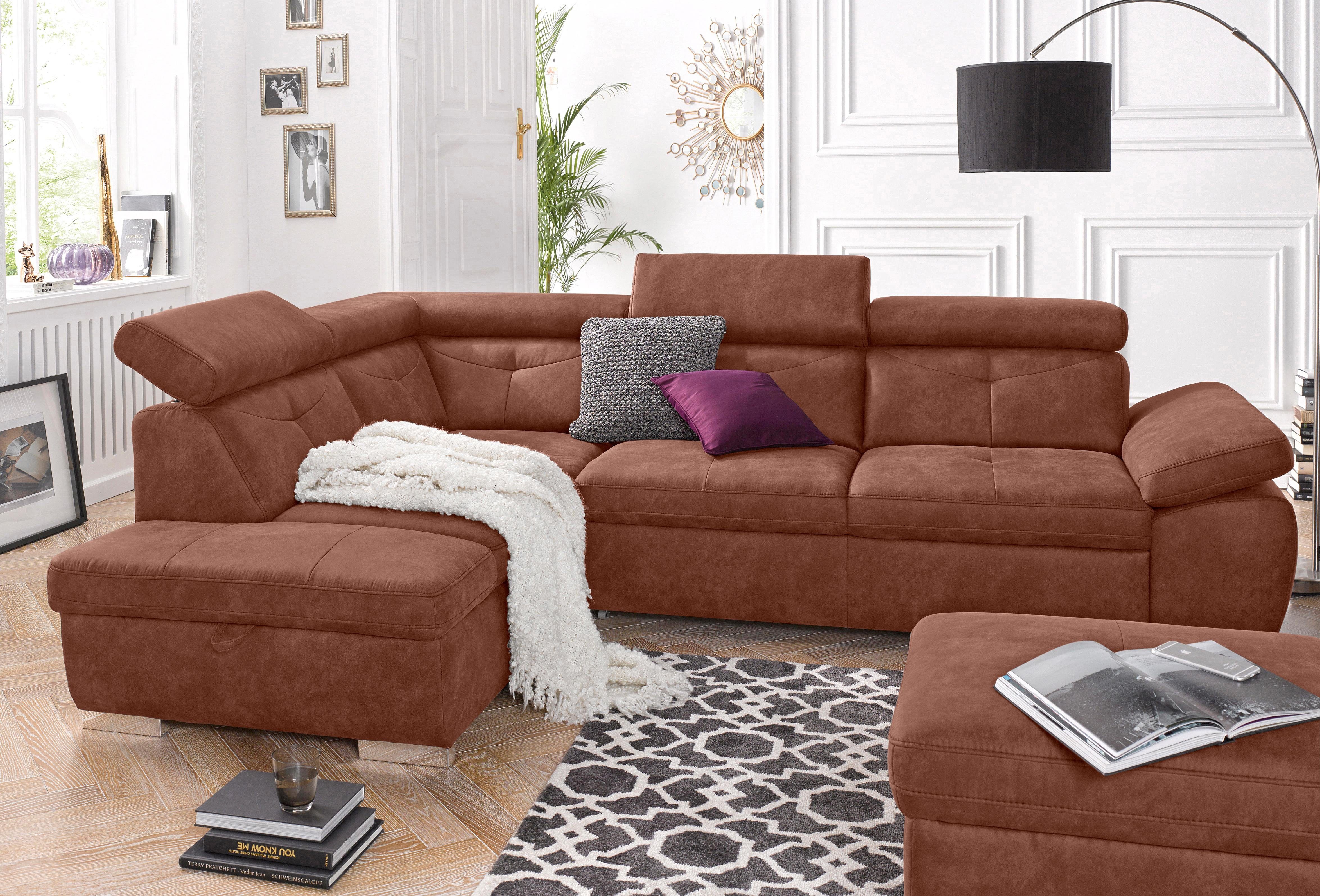 exxpo - sofa fashion Ecksofa Spring, super bequem und komfortabel mit Armteil- und Kopfteilfunktion, mit Bettfunktion & Bettkasten, Luxus-Microfaser +Simply Clean!