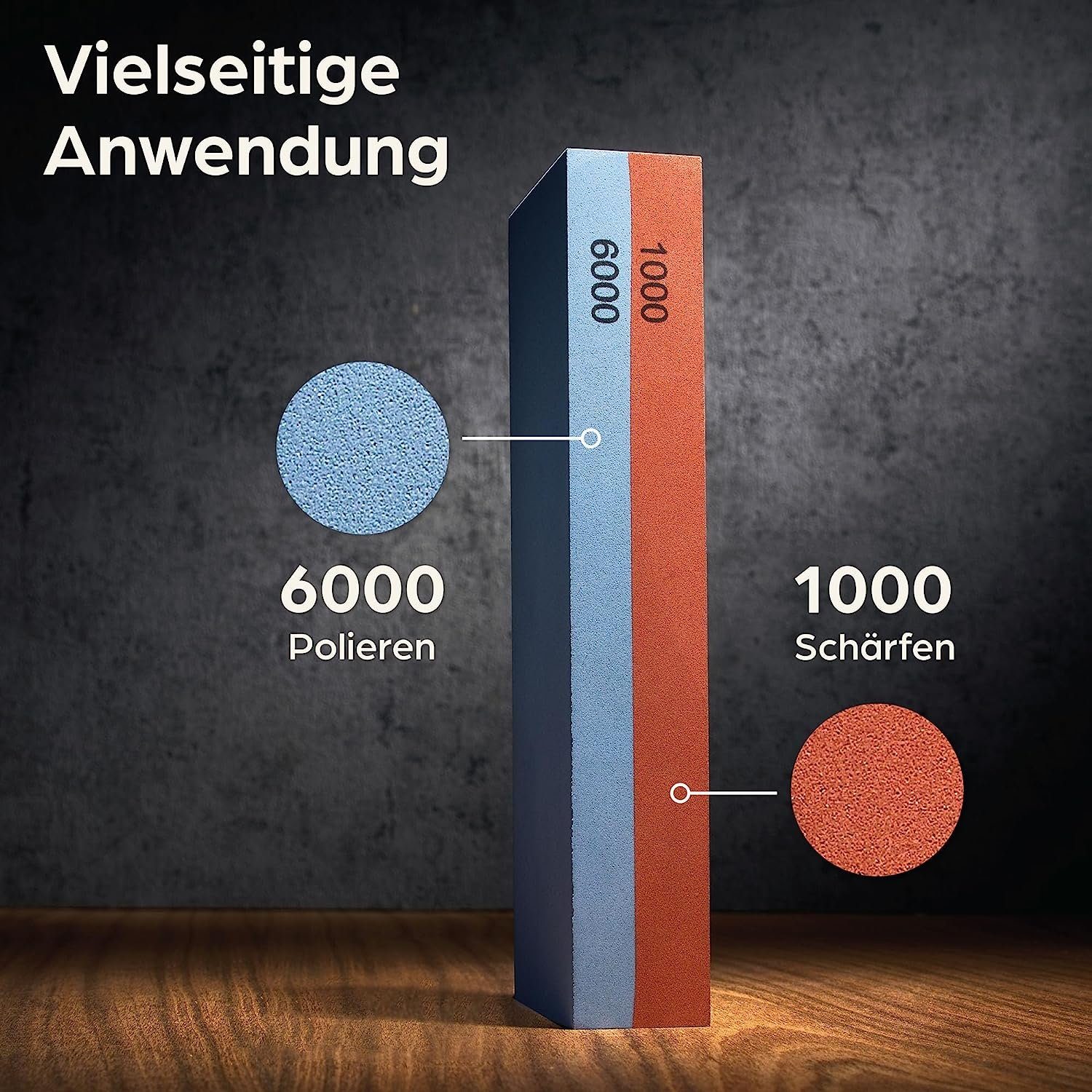 Praknu Schleifstein Schleifstein Messer 1000/6000 - Wetzstein für Messer mit rutschfestem, Anfänger geeignet mit Bambushalter, Schleifhilfe und Silikonunterlage – Bild 3 von 5