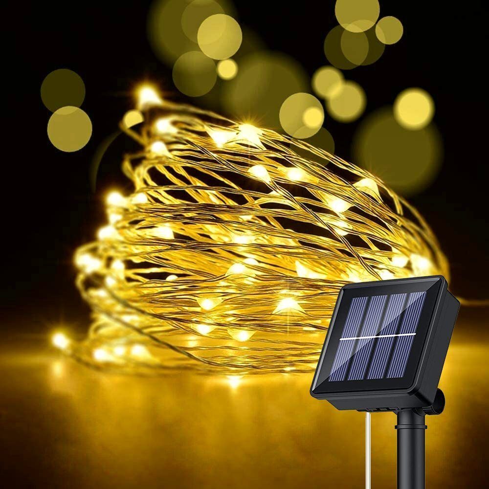Oneid LED-Lichterkette Solar Lichterkette Aussen,10M 100LED Kupferdraht  Lichterkette Warmweiß