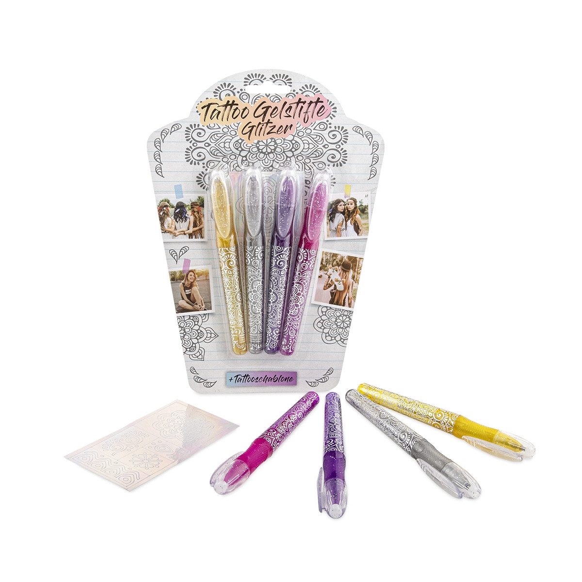 Trendhaus Nagel-Tattoo Tattoo Gelstifte Festival Feelings Glitzer mit Schablone silber gold