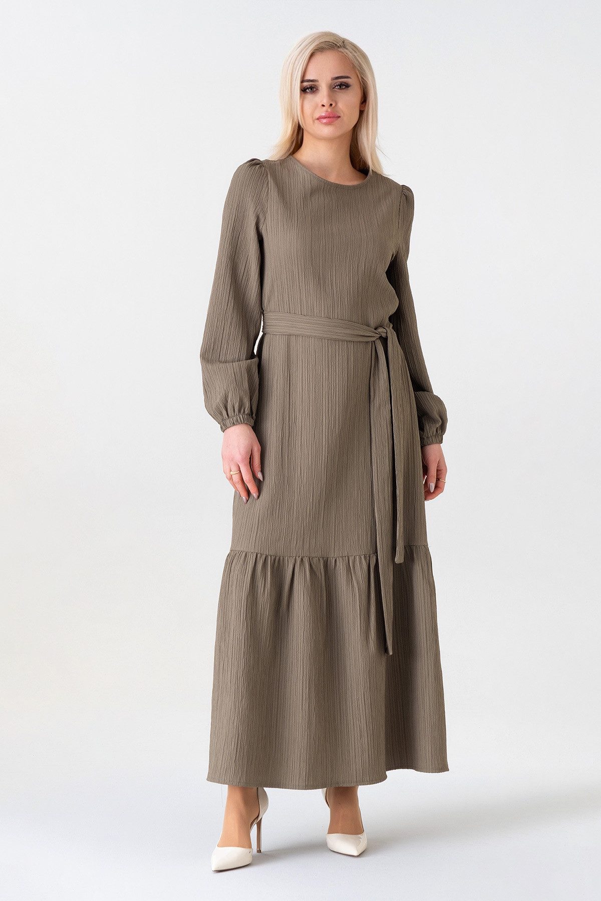 fashionshowcase Maxikleid Damen Crinkle Kleid mit Gürtel, Ballonärmel, 140  günstig online kaufen