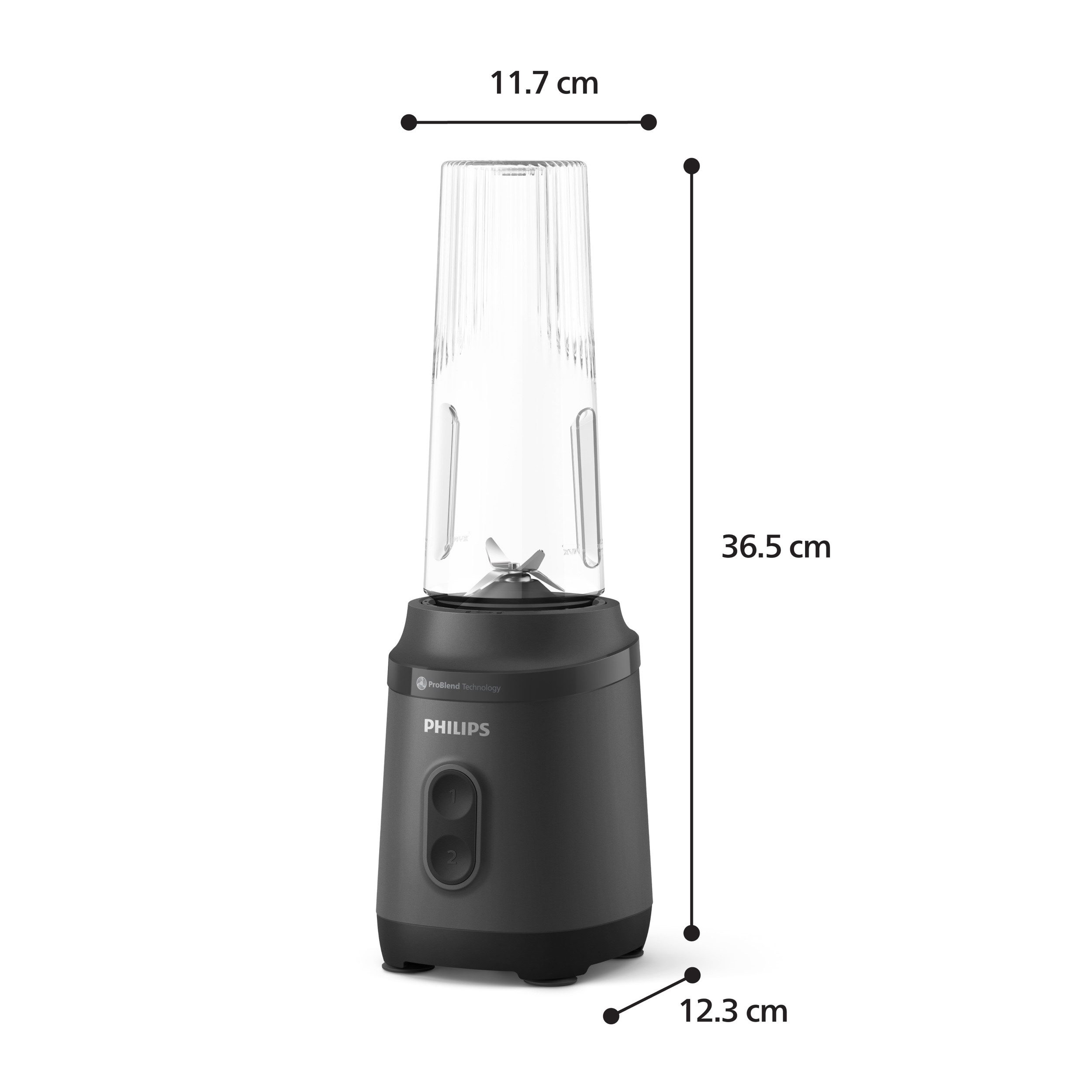 Philips Standmixer HR2760/00 mit ProBlend-Technologie, 350 W, Blend & Go-Trinkbecher, 2 Geschwindigkeitsstufen, Schwarz
