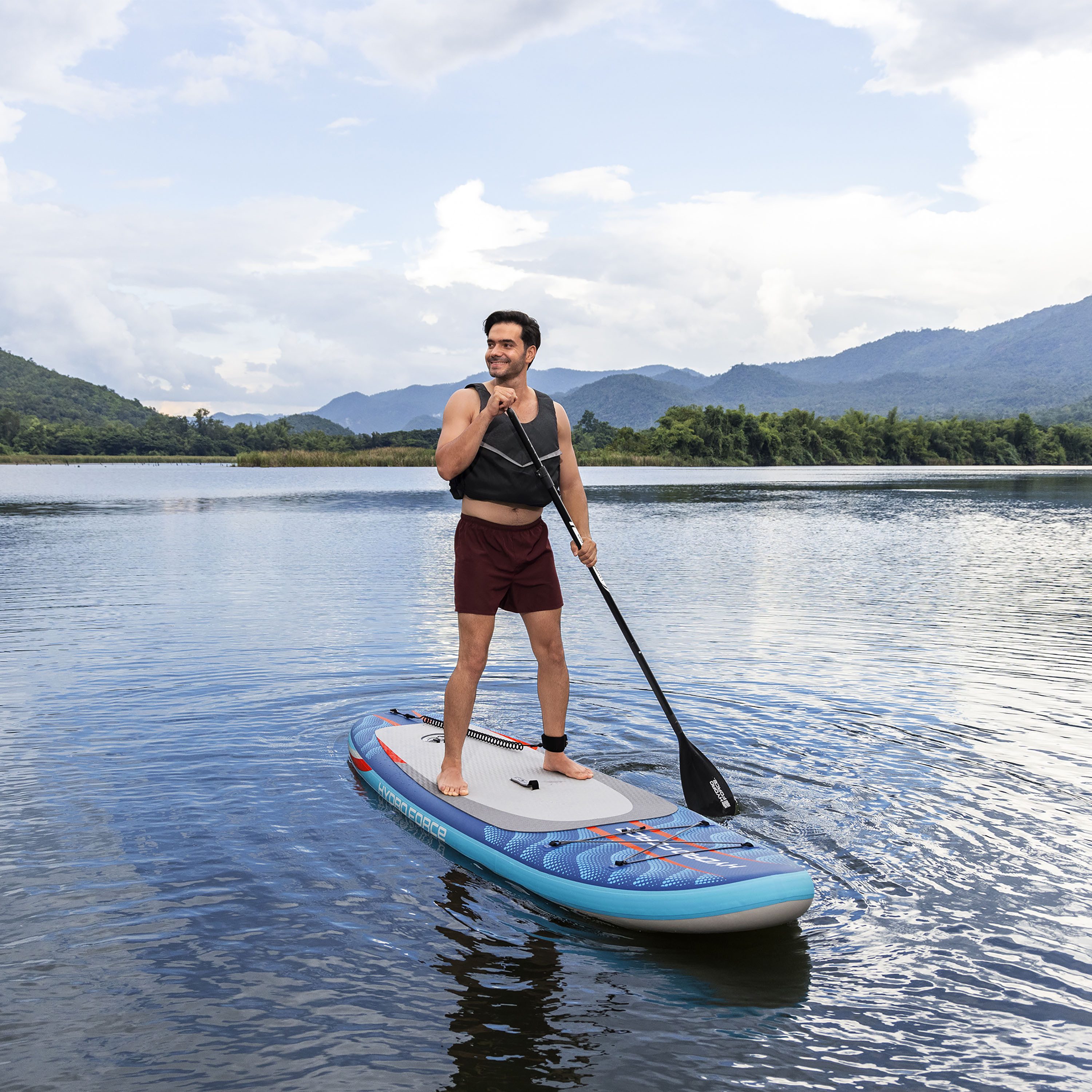 Bestway SUP-Board Hydro Force® Oceana™ Compactair™, Allround, (Set, 1 tlg., Inkl. integrierte Elektropumpe, Paddel, Transportrucksack), 305 x 84 x 15 cm