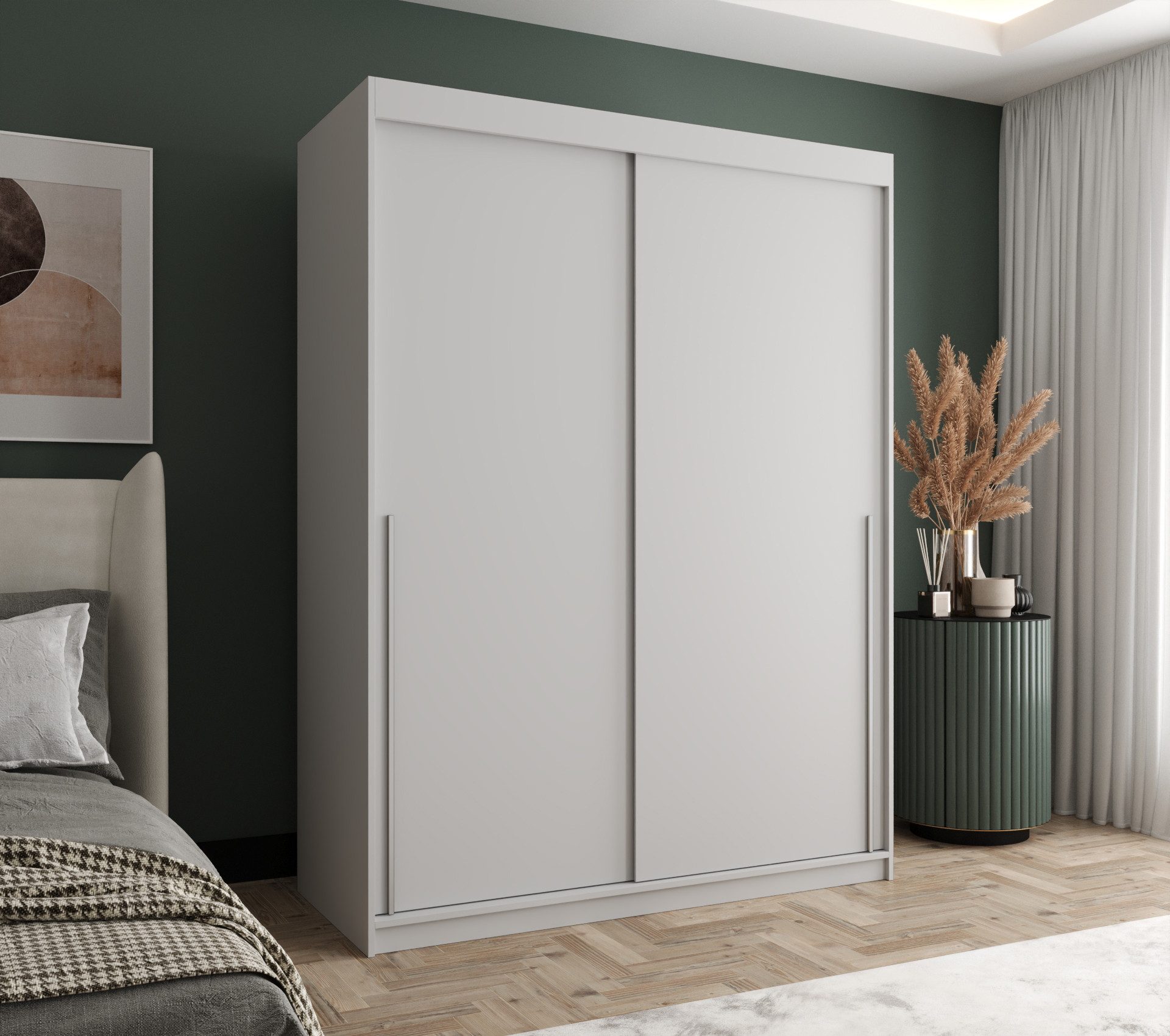 Home Collective Schwebetürenschrank Kleiderschrank Schrank Schlafzimmer Garderobe geräumig (erhältliche Breiten: 100cm, 120cm, 150cm, 180cm, 200cm, 250cm, Höhe 200 cm) 2 Türen,mit Einlegeböden und zwei Kleiderstangen wählbare Handgriffe