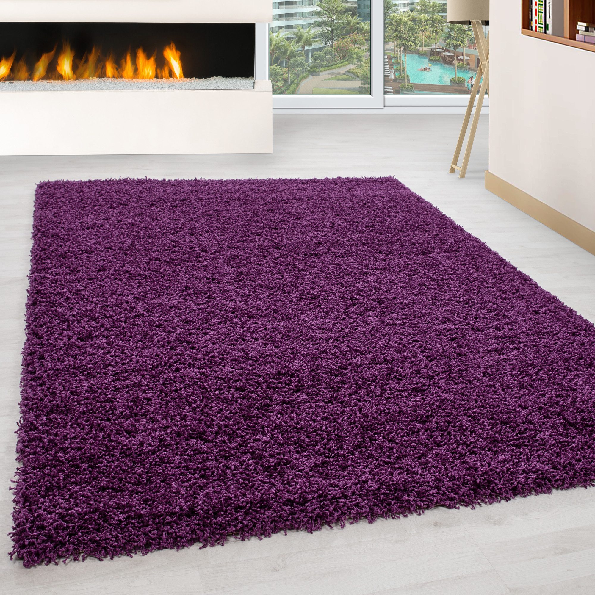 KADIMA DESIGN Teppich Shaggy Hochflorteppich Wohnzimmer Läufer Rund Waschbar RHEIN, Läufer, Höhe: 32 mm, Violett, 60x110 cm, Wohnzimmerteppich Strapazierfähig Waschbar