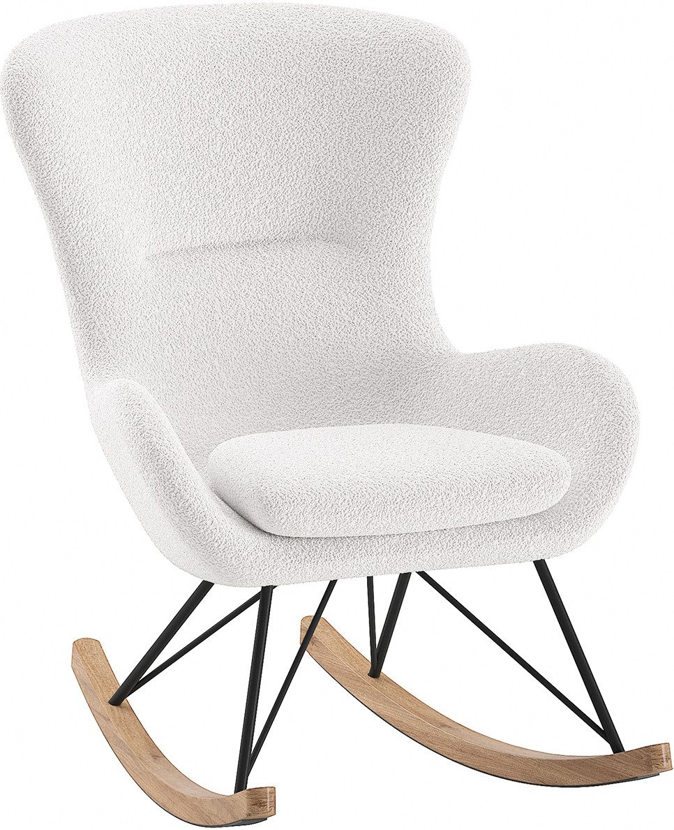 Vipack Schaukelsessel Rocky, super bequemer Schaukelstuhl, runde zeitlose Formgebung (B/H/T ca. 76x101x110cm, Massivholz Kufen mit Bodenschutz), Sitzschale mit flauschigem Bouclè Stoff gepolstert, wahlweise 2 Farben