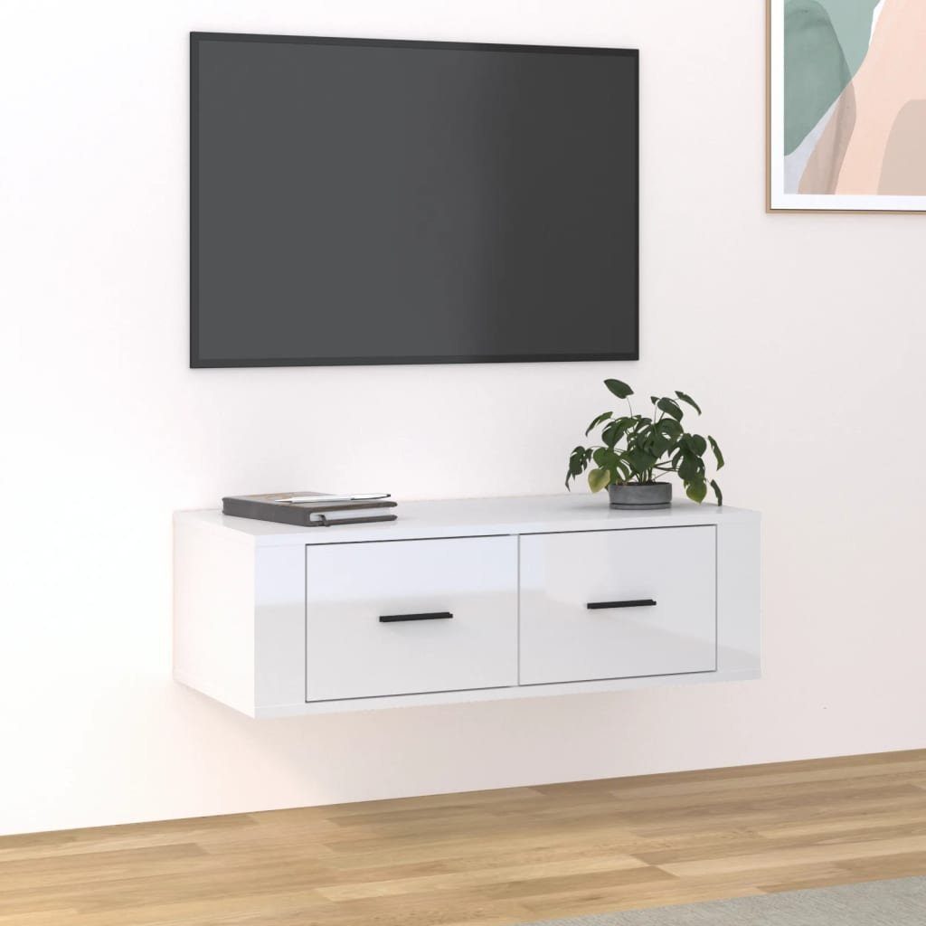 furnicato TV-Schrank TV-Wandschrank Hochglanz-Weiß 80x36x25 cm Holzwerkstoff