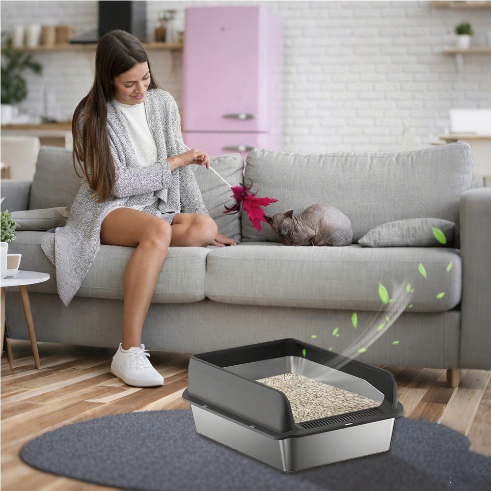 GarveeMore Katzentoilette Edelstahl Katzenstreu Box mit Deckel Anti-Leckage günstig online kaufen