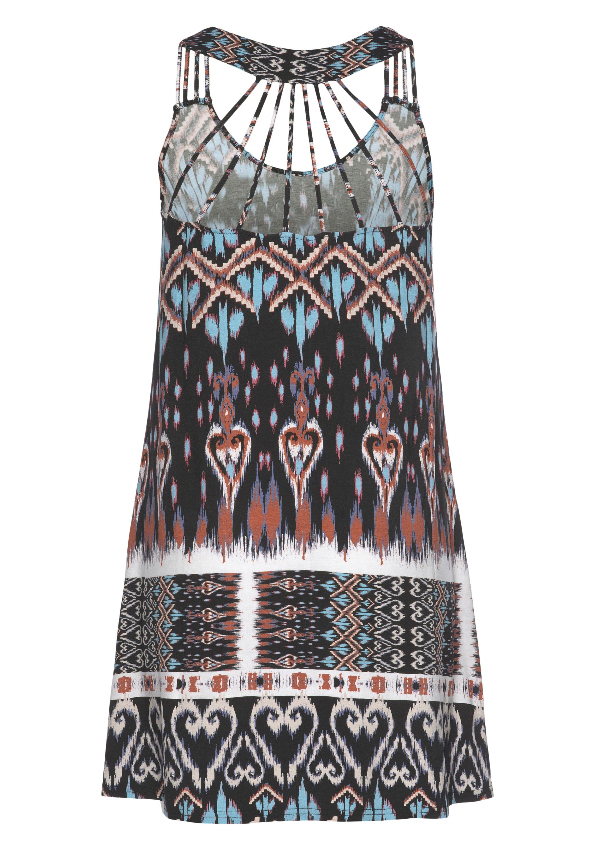 Buffalo Strandkleid mit besonderem Trägerdesign und Ethnoprint Minikleid, Sommerkleid, Festival, Jerseykleid