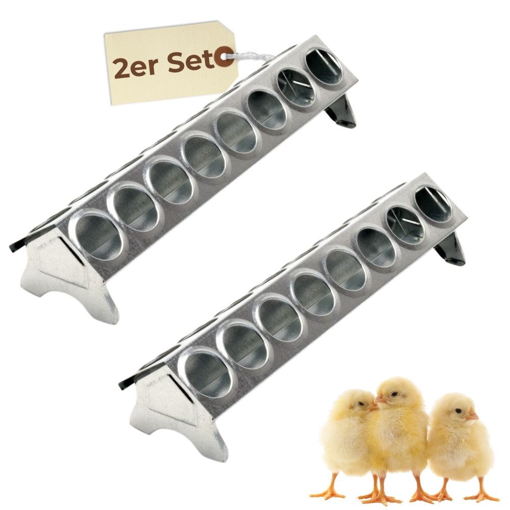 Futterspender 2x Futterspender Hühner 30 cm Futterrinne Metall Küken Lochgitter