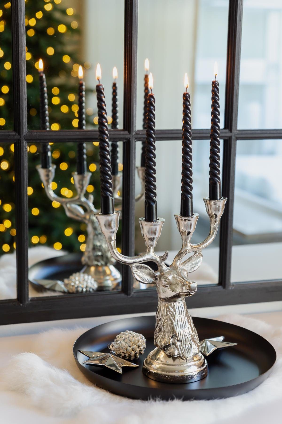 EDZARD Kerzenleuchter Kitu, Kerzenständer und im Hirsch-Design, anlaufgeschützt versilbert