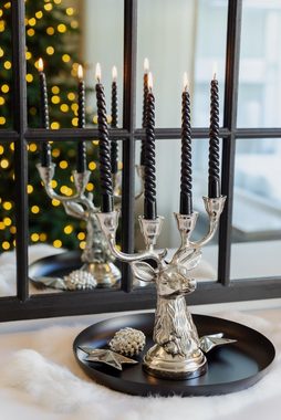 EDZARD Kerzenleuchter Kitu, Kerzenständer im Hirsch-Design, versilbert und anlaufgeschützt