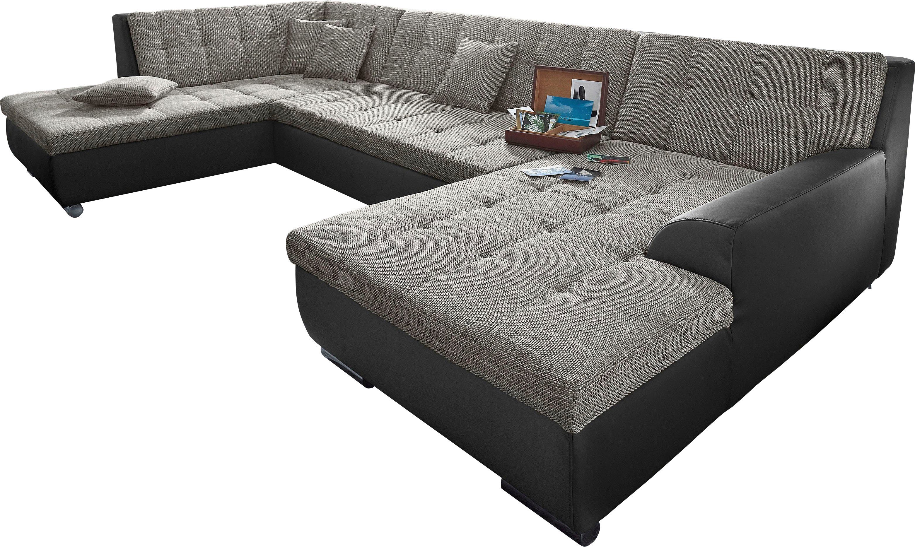 DOMO collection Wohnlandschaft TREVISO inkl. Zierkissen, moderne Steppung, XXL: 364x201x83 cm, wahlweise mit Bettfunktion, in vielen Bezugsarten auch in Cord U-Form
