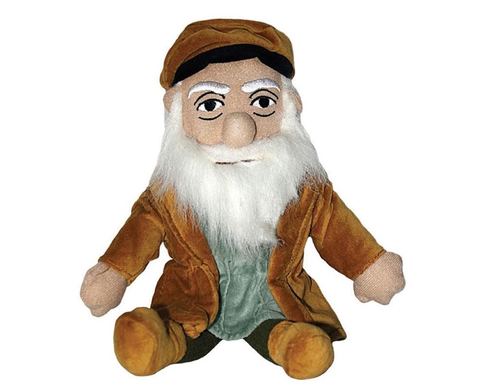The Unemployed Philosophers Guild Dekofigur Little Thinker Plüsch Puppe Leonardo da Vinchi (ca. 28 cm, 1 St., kuschelig, Maler, Bildhauer, Dekopuppe), mit biografisches Schild mit Daten, Auftritten & persönlichem Zitat