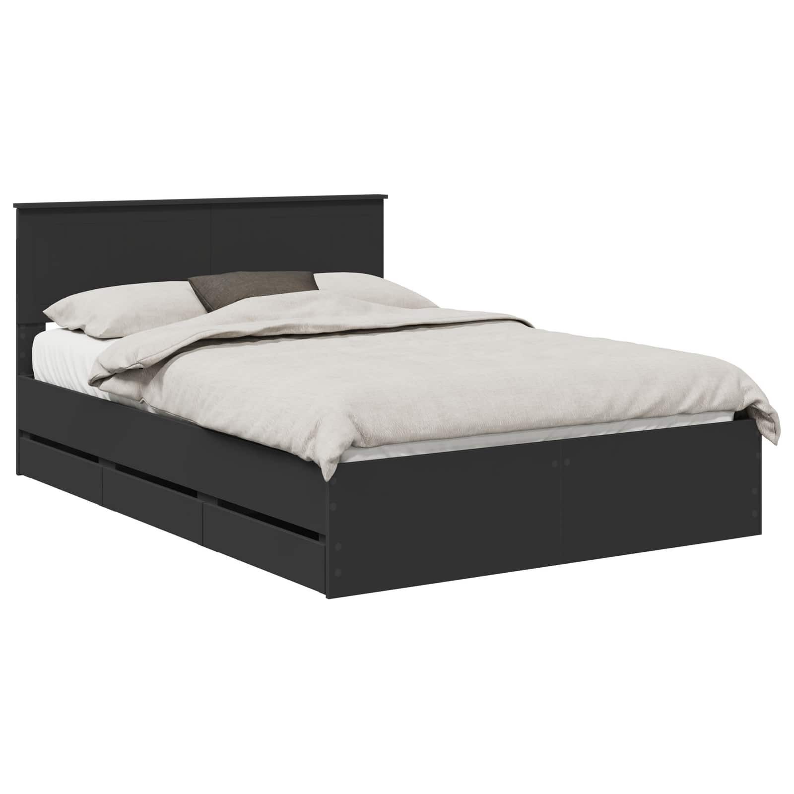 vidaXL Bettgestell Bettrahmen mit Schubladen Schwarz 140 x 200 cm Ingenieurs Holz (1-tlg)
