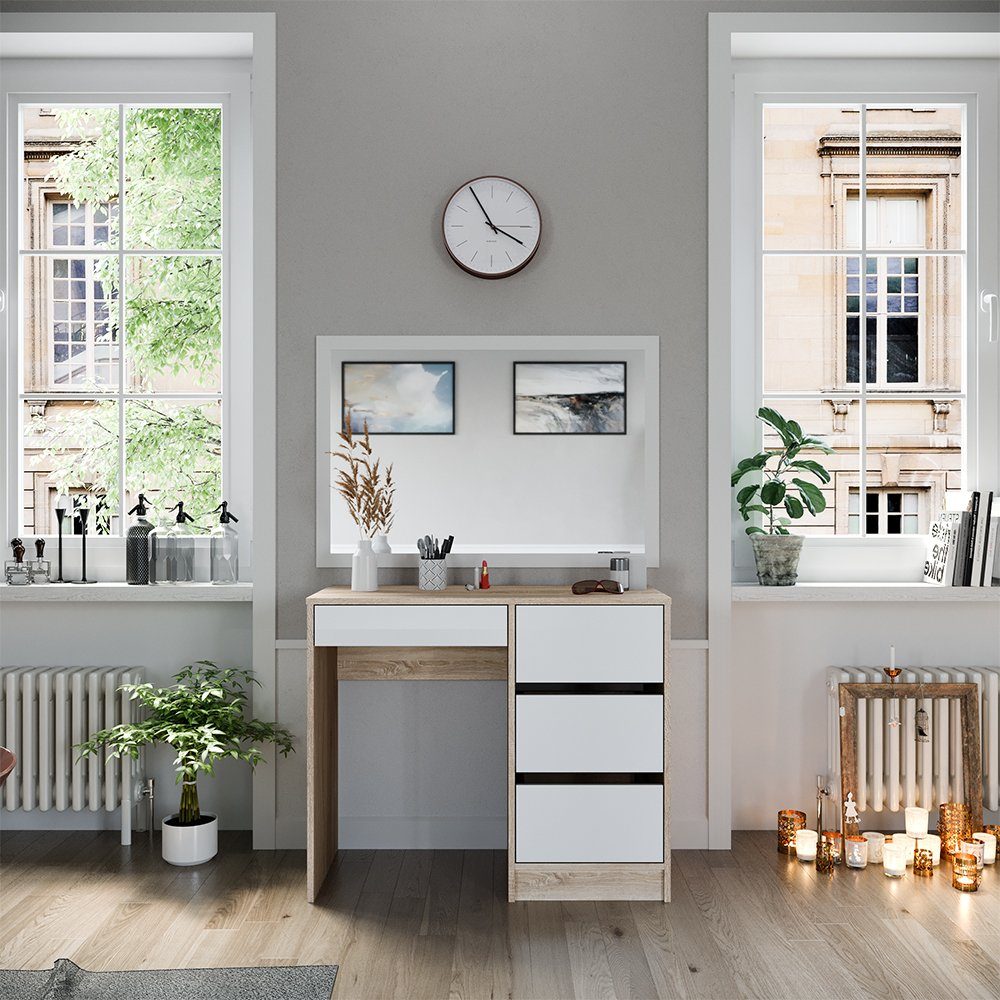 Vicco Schminktisch Sherry, Sonoma/Weiß, 90 cm mit 4 Schubladen günstig online kaufen