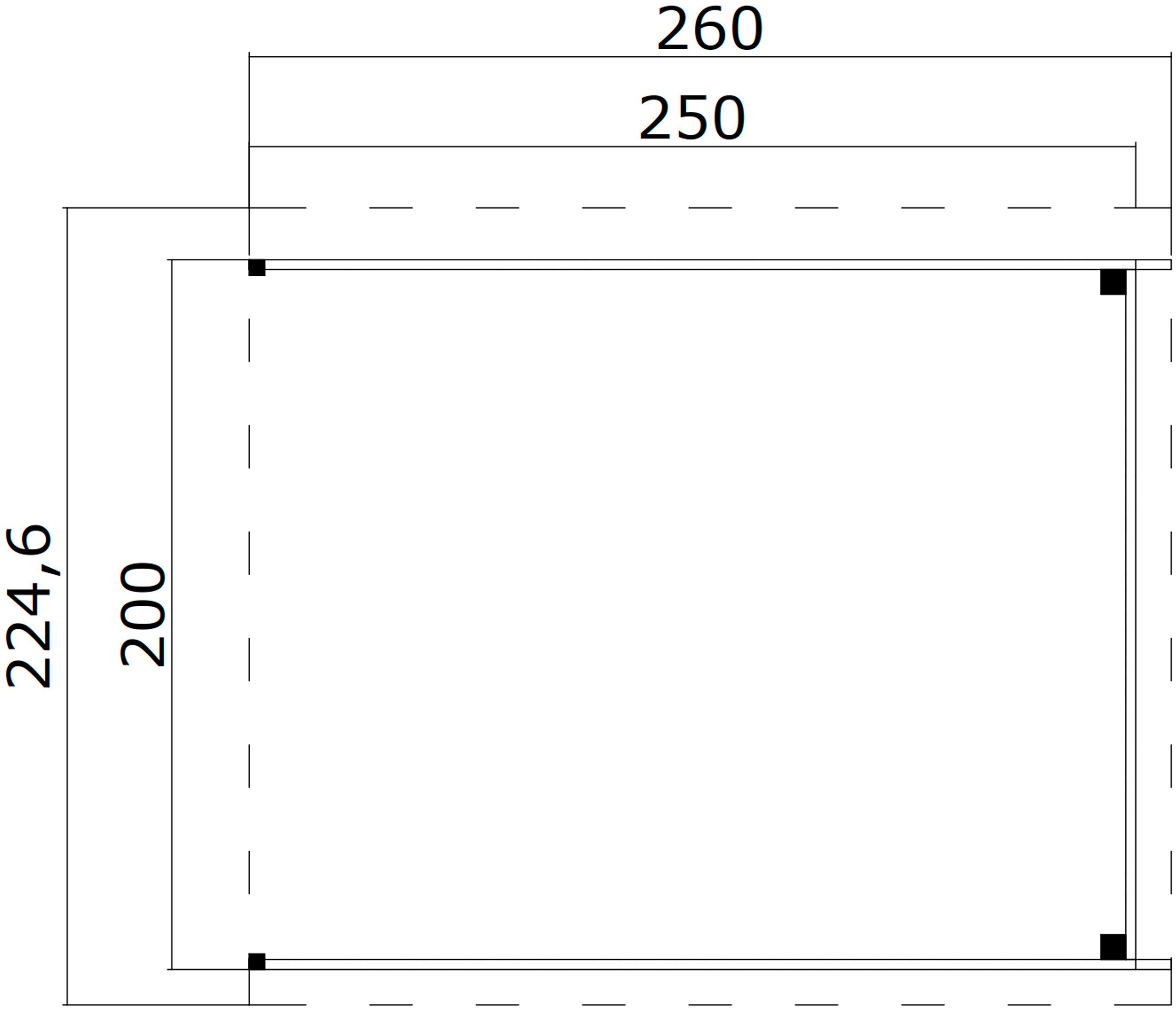 2600x2246 BxT: Zambezi Dachverlängerung 28 MAJA 200, Lichtgrau 2500x2000, LASITA für 3, & Schleppdach 1 Zambesi Fundamentmass cm, mm,