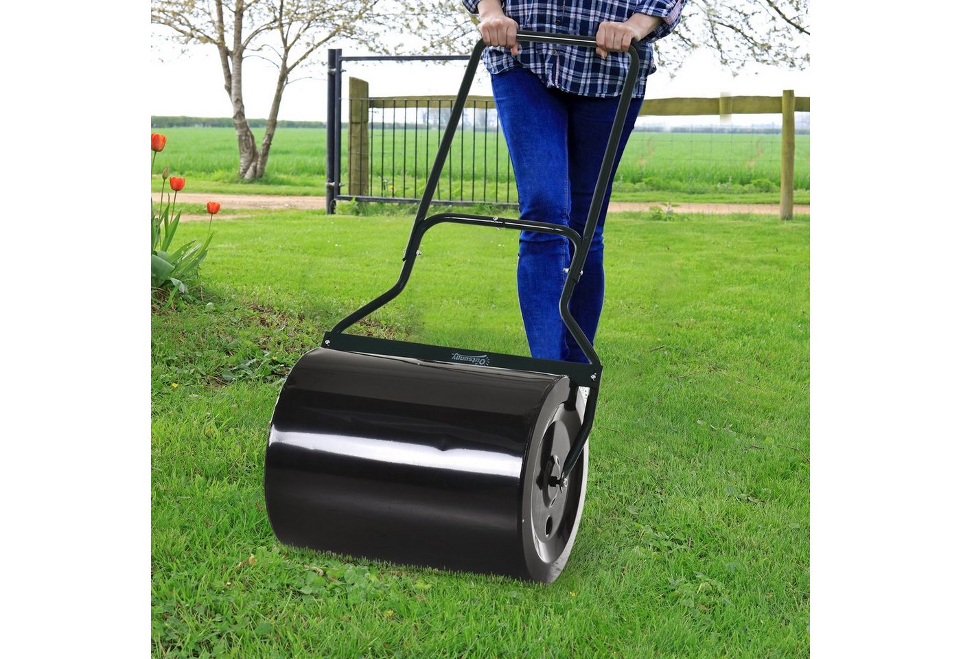 Thumbnail - Outsunny Rasenwalze mit U-Griff, 40 cm Durchmesser, 60 L Wasser-/Sandfüllung, aus Metall, 50 cm, Gartenrolle, 1-tlg., Ga...
