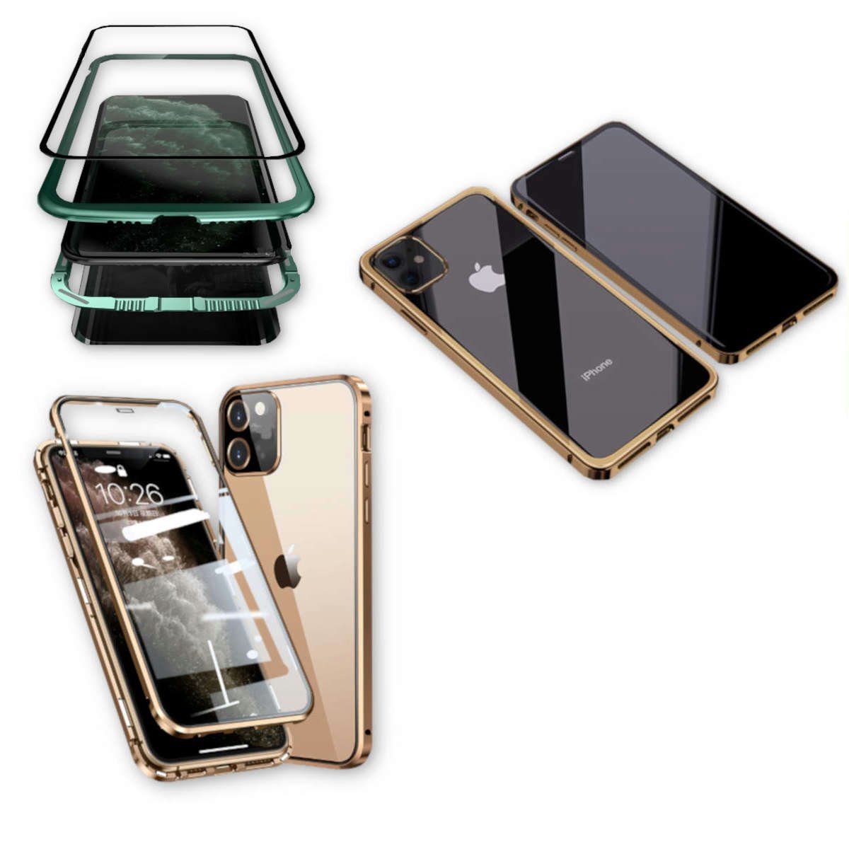 Wigento Handyhülle Beidseitiger 360 Grad Magnet / Glas Case Bumper für  Apple iPhone 12 Mini 5.4 Zoll Handy Tasche Case Hülle Cover New Style