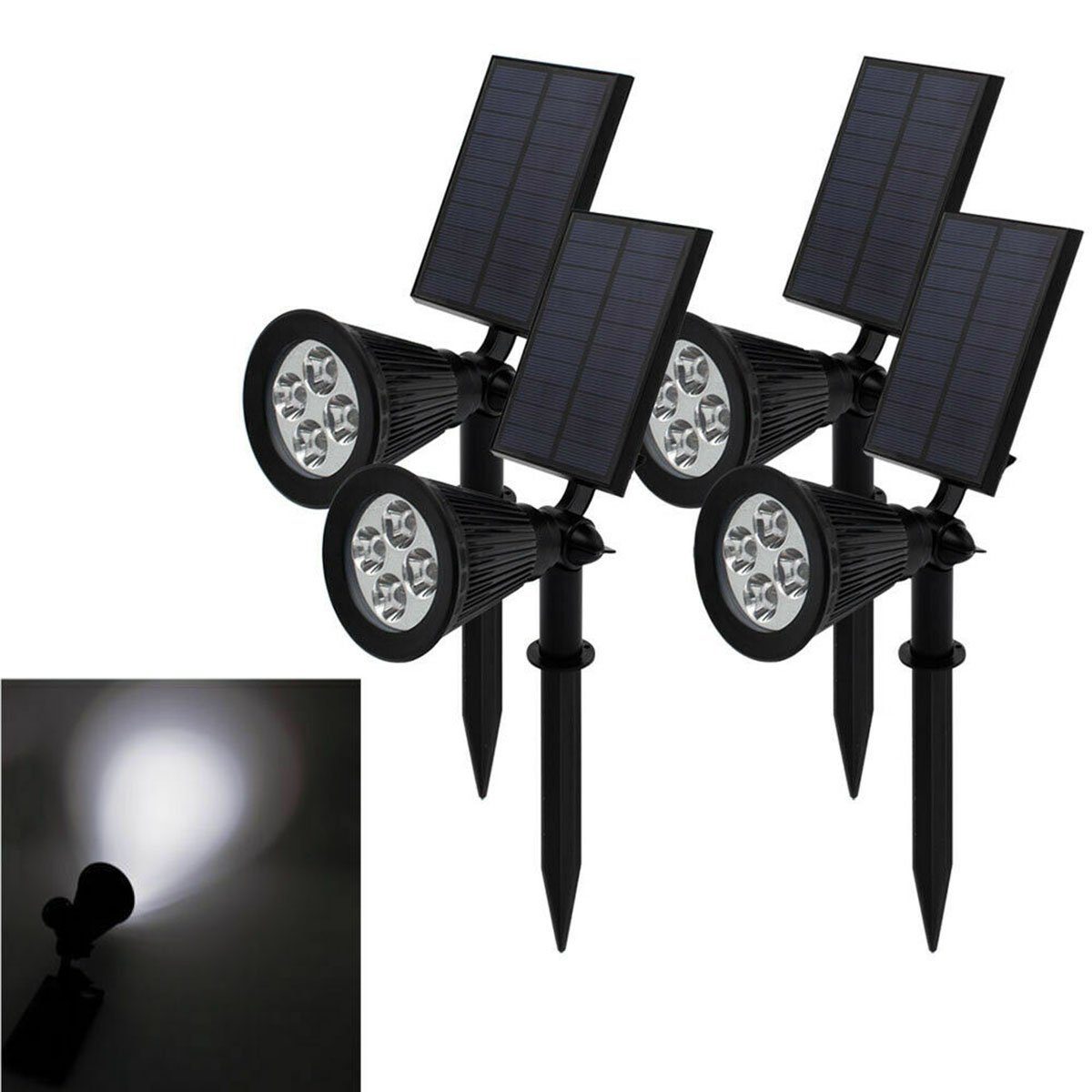 oyajia LED Solarleuchte Solarleuchte 4x Baum, Deck, LED Scheinwerfer einstellbar Terrasse, Poolbereich Superhelle integriert, Wand, Kaltweißes 180 -Winkel fest ° für 200-LM-Landschaftslampen, Scheinwerfer, 4LEDs