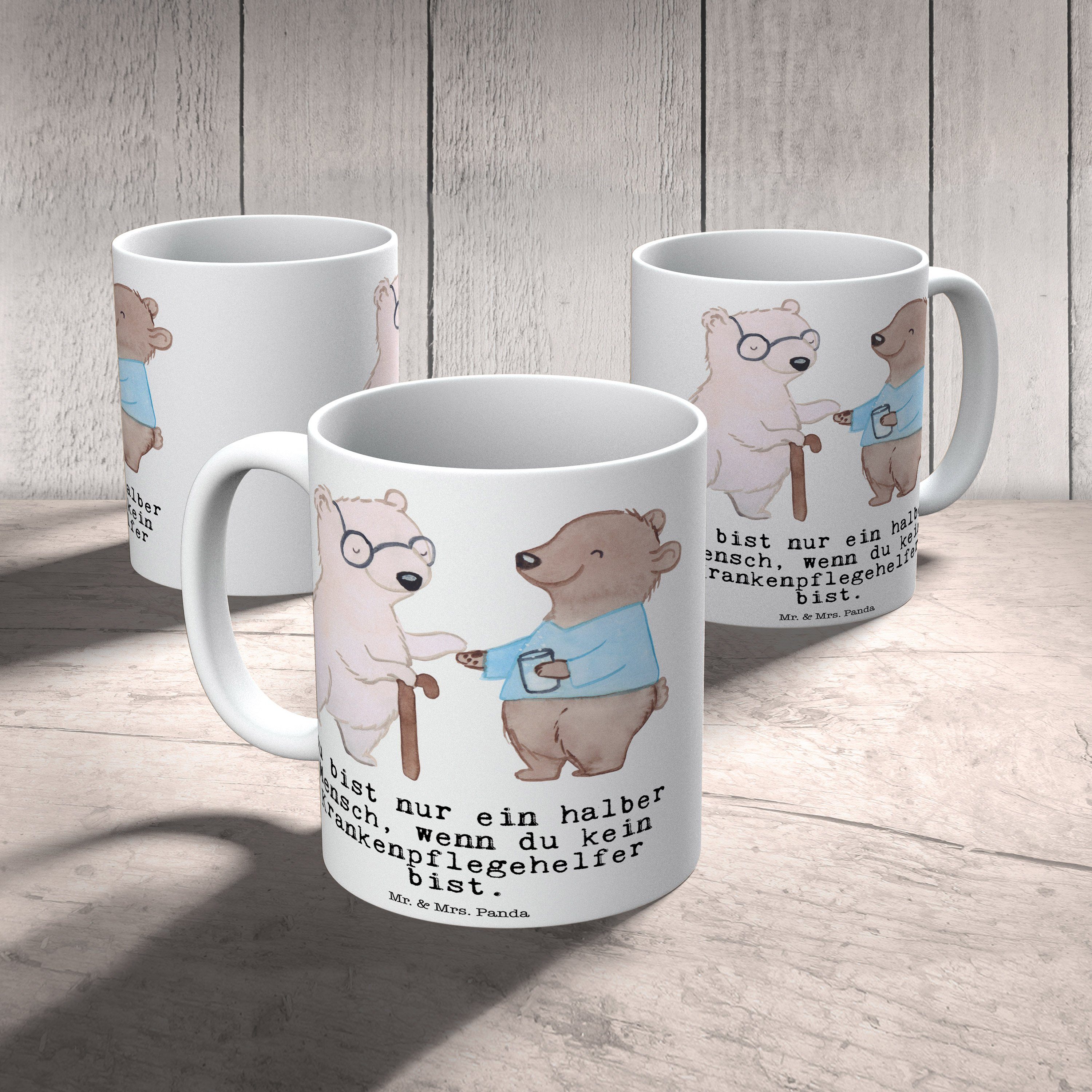 Herz Tasse, - Geschenk, Tasse Teetasse, mit Mrs. Mr. & Büro Krankenpflegehelfer - Weiß Panda Keramik