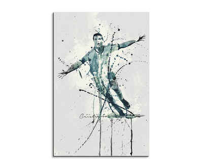 Sinus Art Leinwandbild Cristiano Ronaldo IV 90x60cm Keilrahmenbild Kunstbild Aquarell Art Wandbild auf Leinwand fertig ger