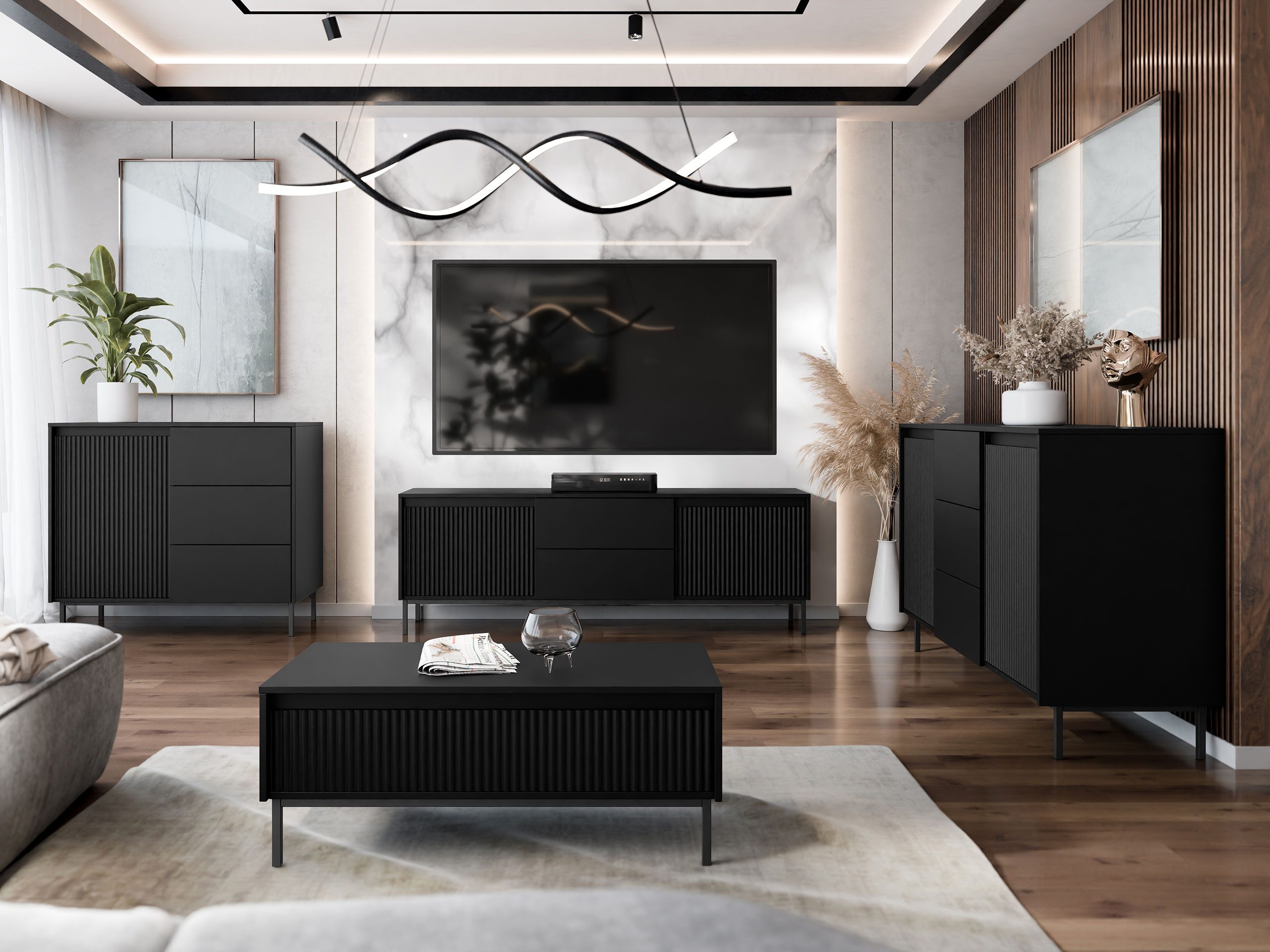 MIRJAN24 Wohnzimmer-Set Ozmi I, (2x Kommode, TV-Lowboard, Couchtisch), Grif günstig online kaufen