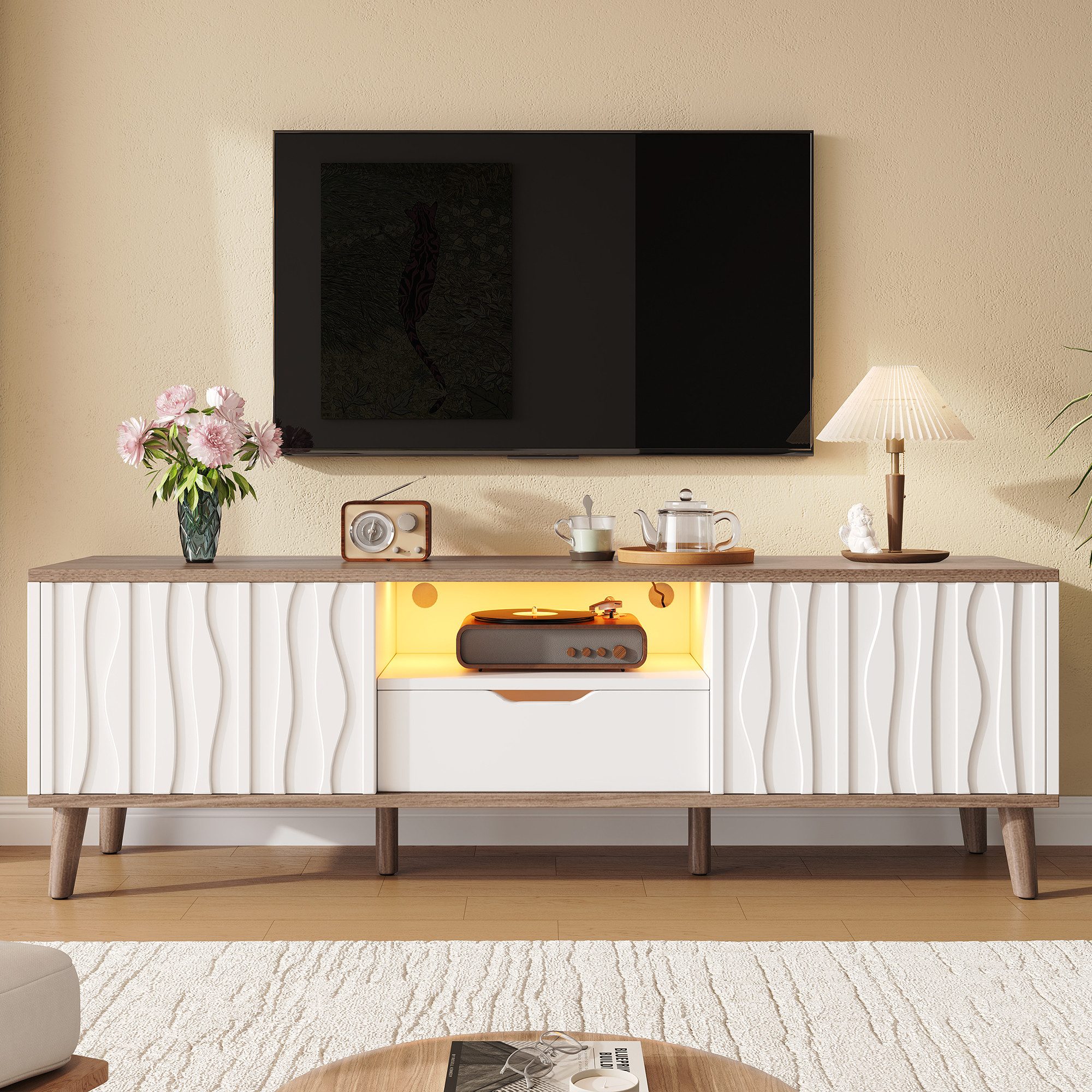i@home TV-Schrank LED-Fernsehschrank mit Stauraum&Schiebetür,für bis zu 70" TV,für verschiedene Bereiche