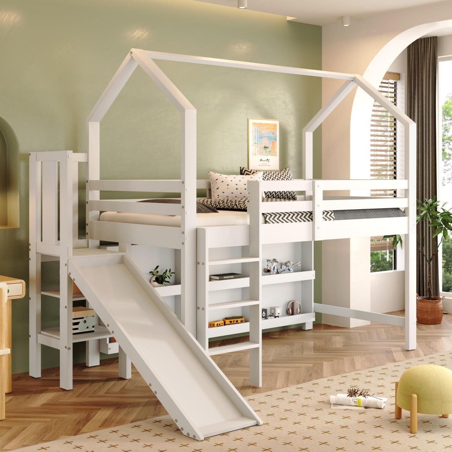 LuxusKollektion Hausbett Kinderbett 90x200 mit Rutsche