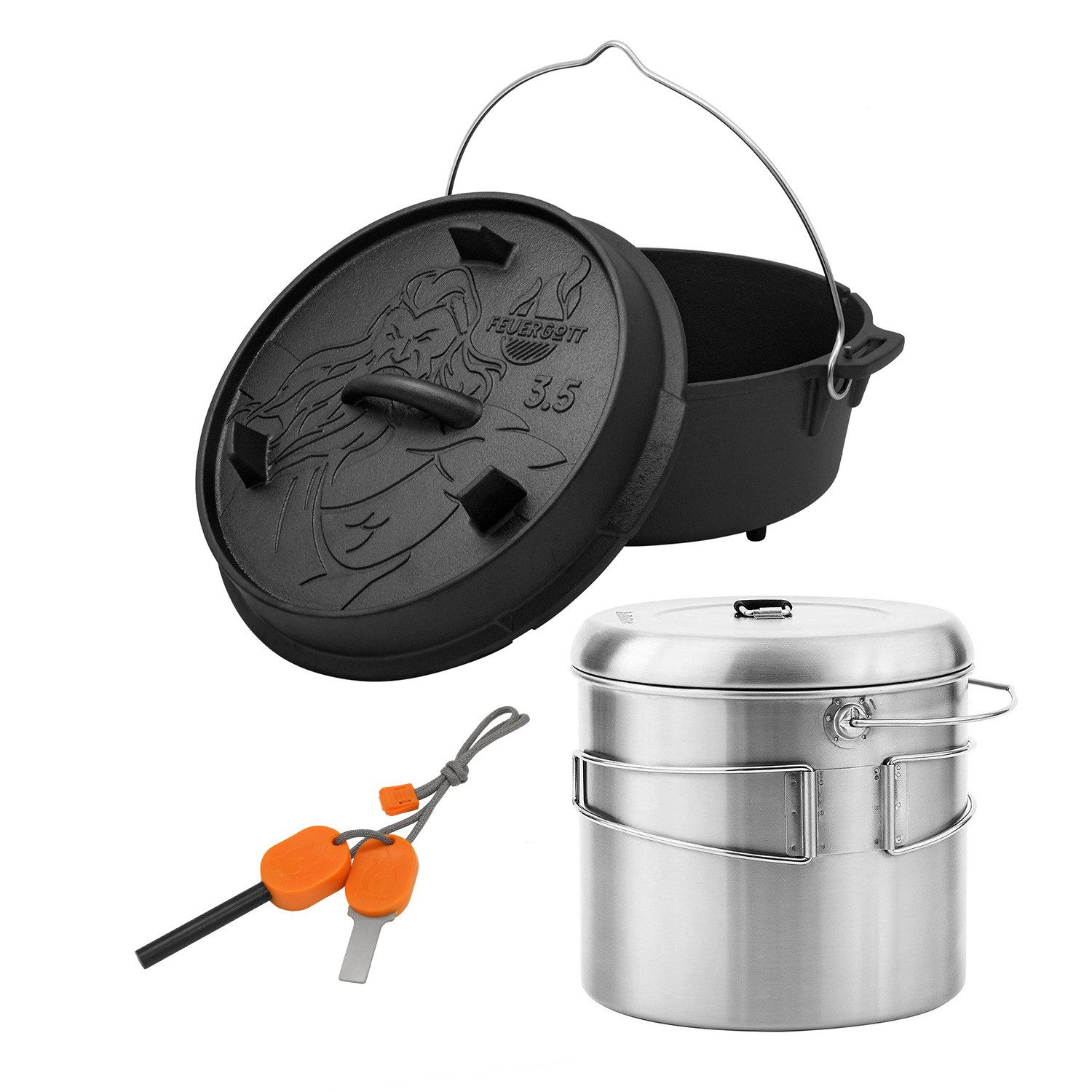 Feuergott Grilltopf FEUERGOTT Dutch Oven 3,5 l mit Füßen + Solo Stove Pot 4000