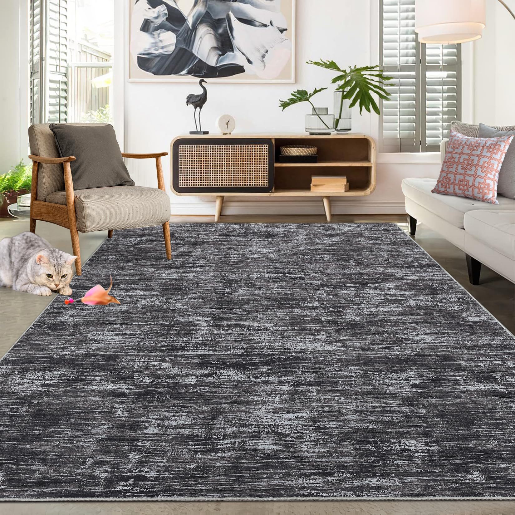 GarveeMore Teppich mit Struktur-Optik für Wohnzimmer & Schlafzimmer & Flur, faltbar, rechteckig, Höhe: 6 mm, maschinenwaschbar, TPR-Rückseite – Bild 2 von 5