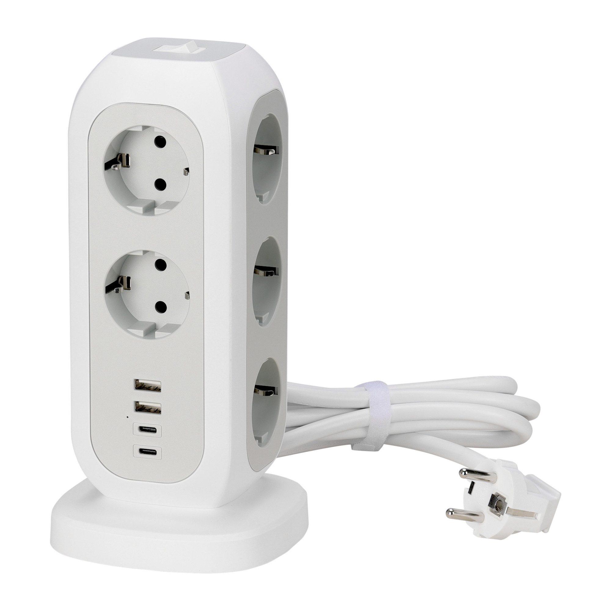 kwmobile Mehrfachsteckdose mit USB A & C Ports - Steckdosenleiste Turm Elektro-Adapter, 22,50 cm