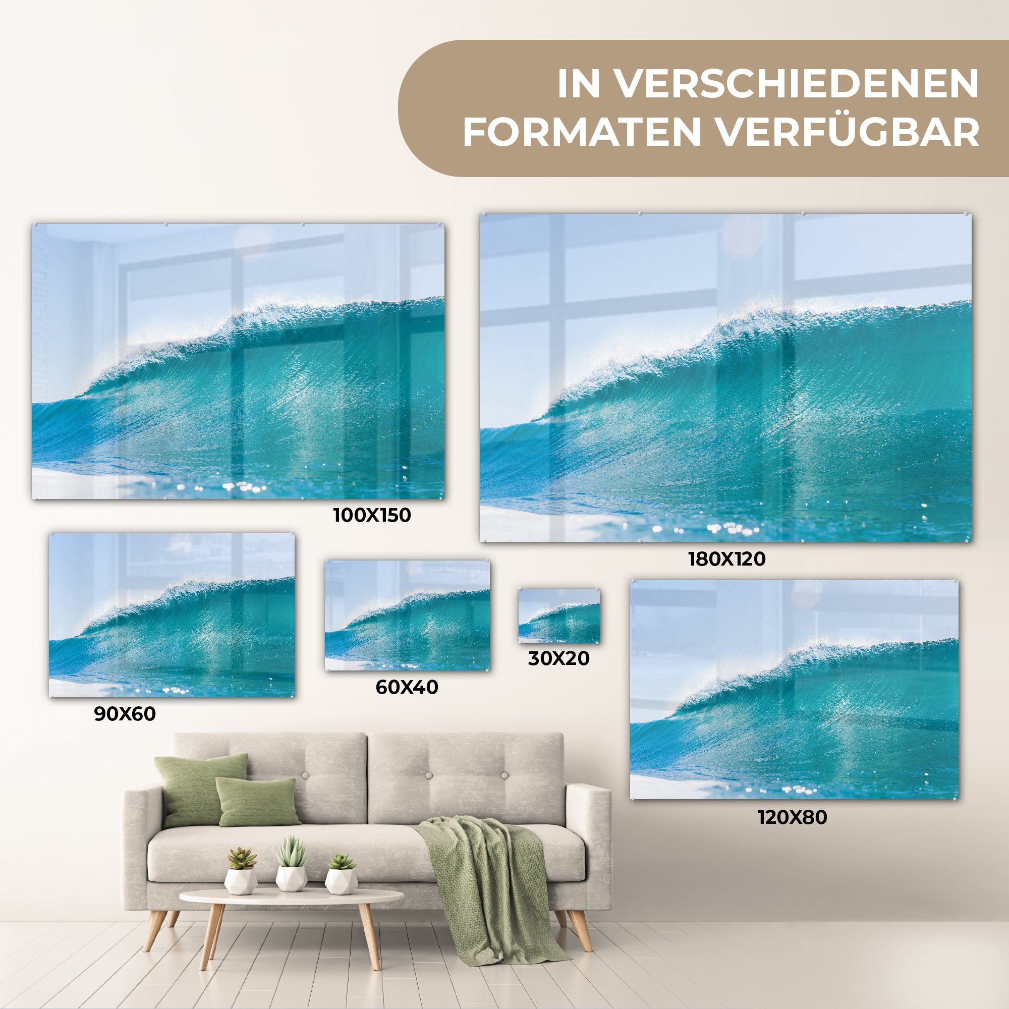 - MuchoWow auf St), - Meer Bilder Glas Wandbild Wanddekoration Golf - Glasbilder - Glas auf - Acrylglasbild Blau, (1 Foto