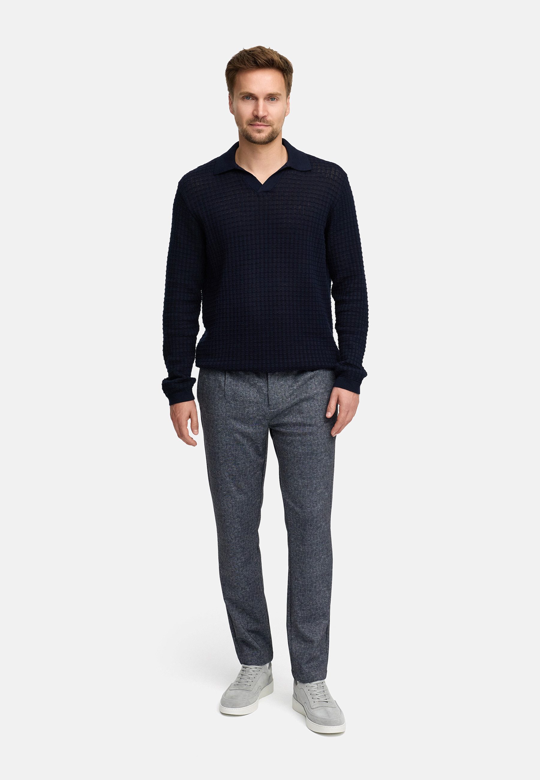 Jeff Strickpullover Herren JFLane polo Pullover Herrenpullover mit Polokragen und V-Ausschnitt