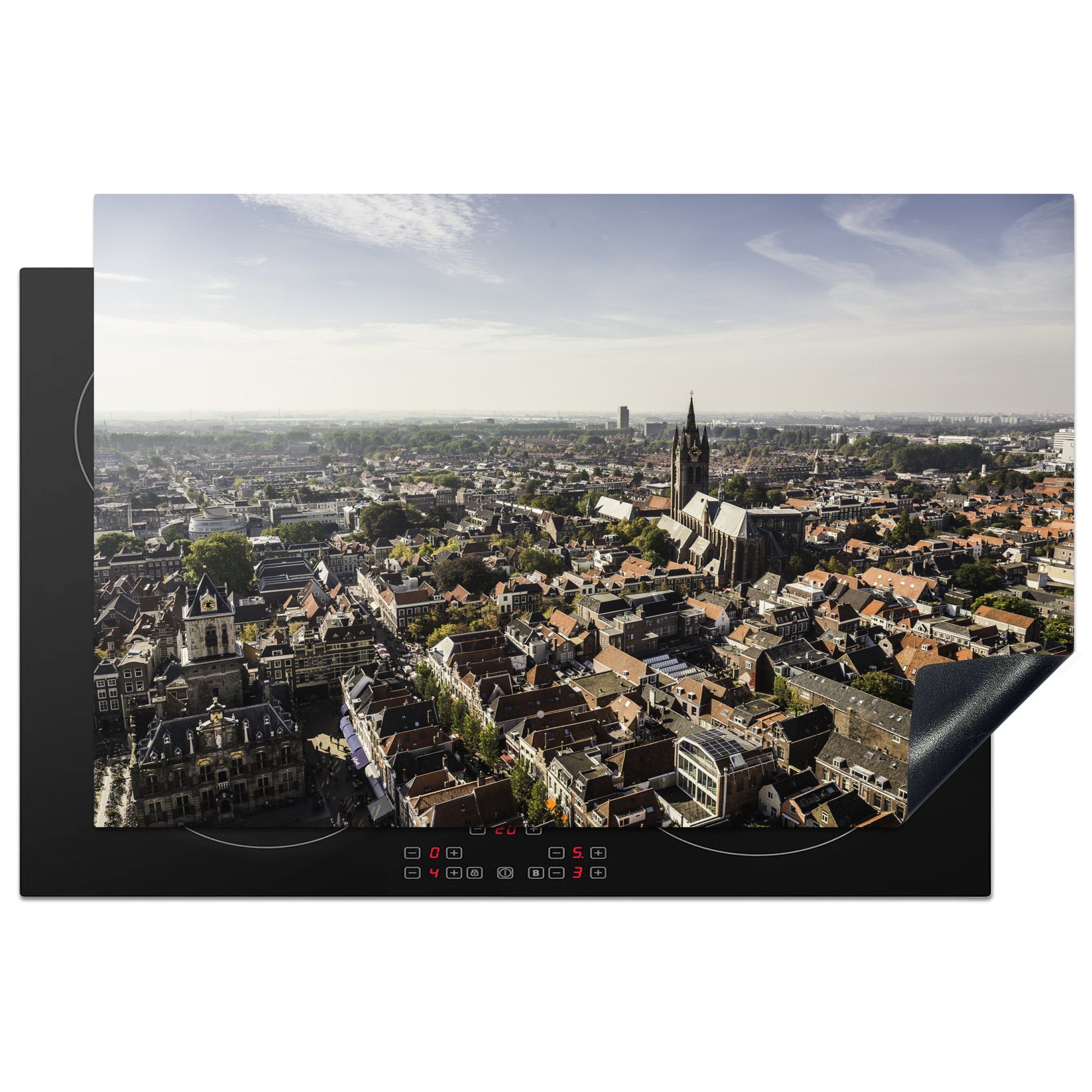 MuchoWow Herdblende-/Abdeckplatte Himmel - Delft - Architektur, Vinyl, (1 tlg), 81x52 cm, Induktionskochfeld Schutz für die küche, Ceranfeldabdeckung