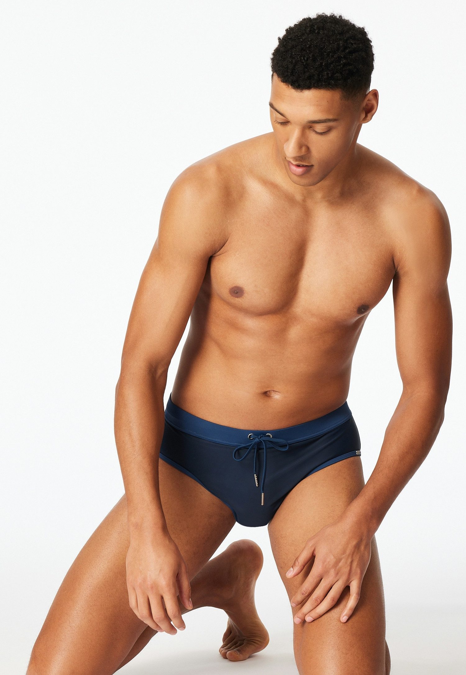 Schiesser Badeslip Aqua kontrastfarbener Bund mit Kordel