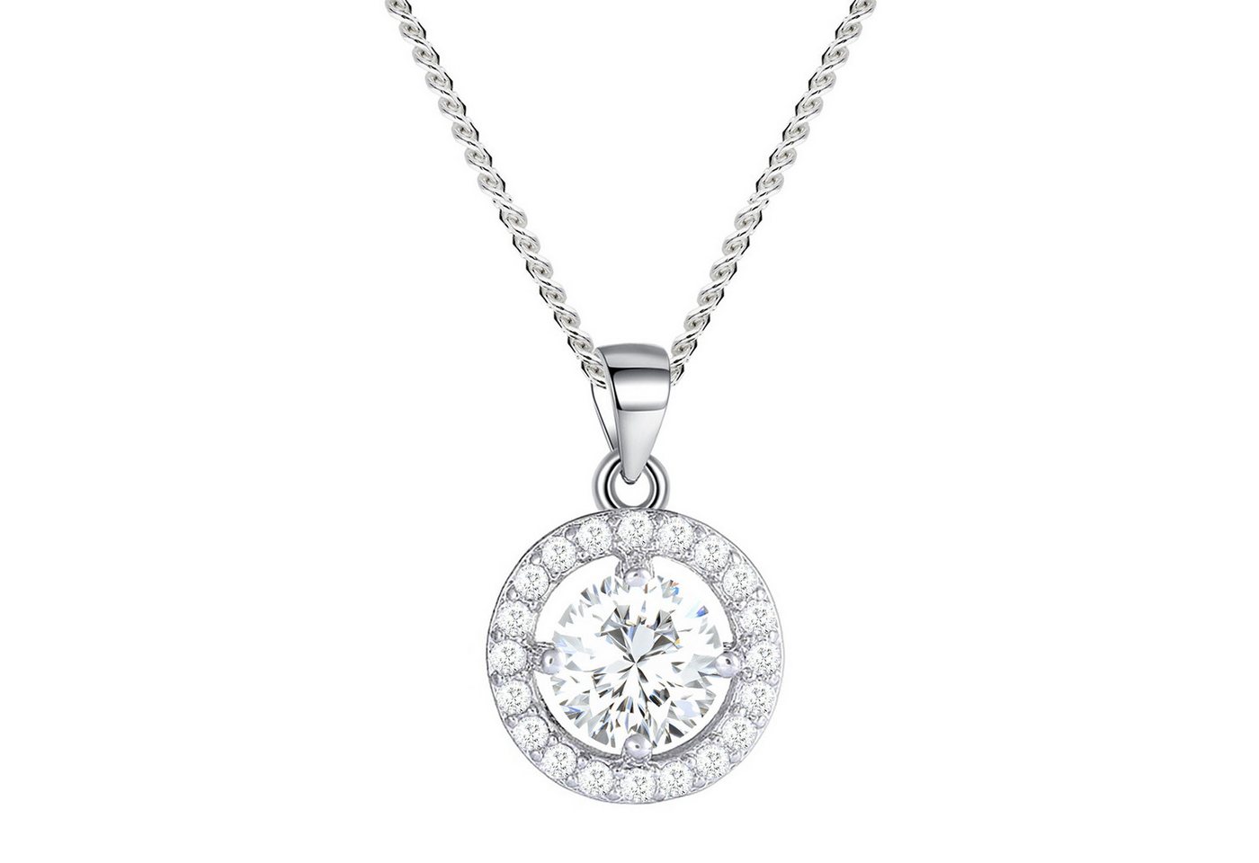 LÖB Kette mit Anhänger 925 Silber Kette Zirkonia Stein Solitär Anhänger Rund Tropfen Diamant (Geschenke für Frauen Damen Beste Freundin Mutter Mama Ehefrau Oma sie zum Geburtstag Schmuck Herbst Oktoberfest), Halskette Steinanhänger Strass Glitzer Brautsch
