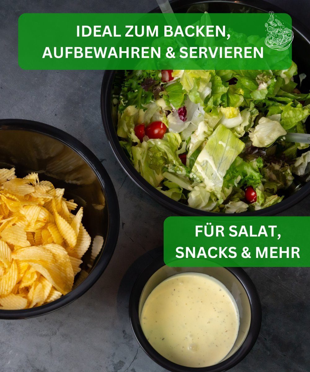 Thiru Salatschüssel 6 Teilig 0,6L/1,3L/2,5L/4,4L - mit Deckel, Seiher, Salatbesteck, (8-tlg), Spülmaschinenfest