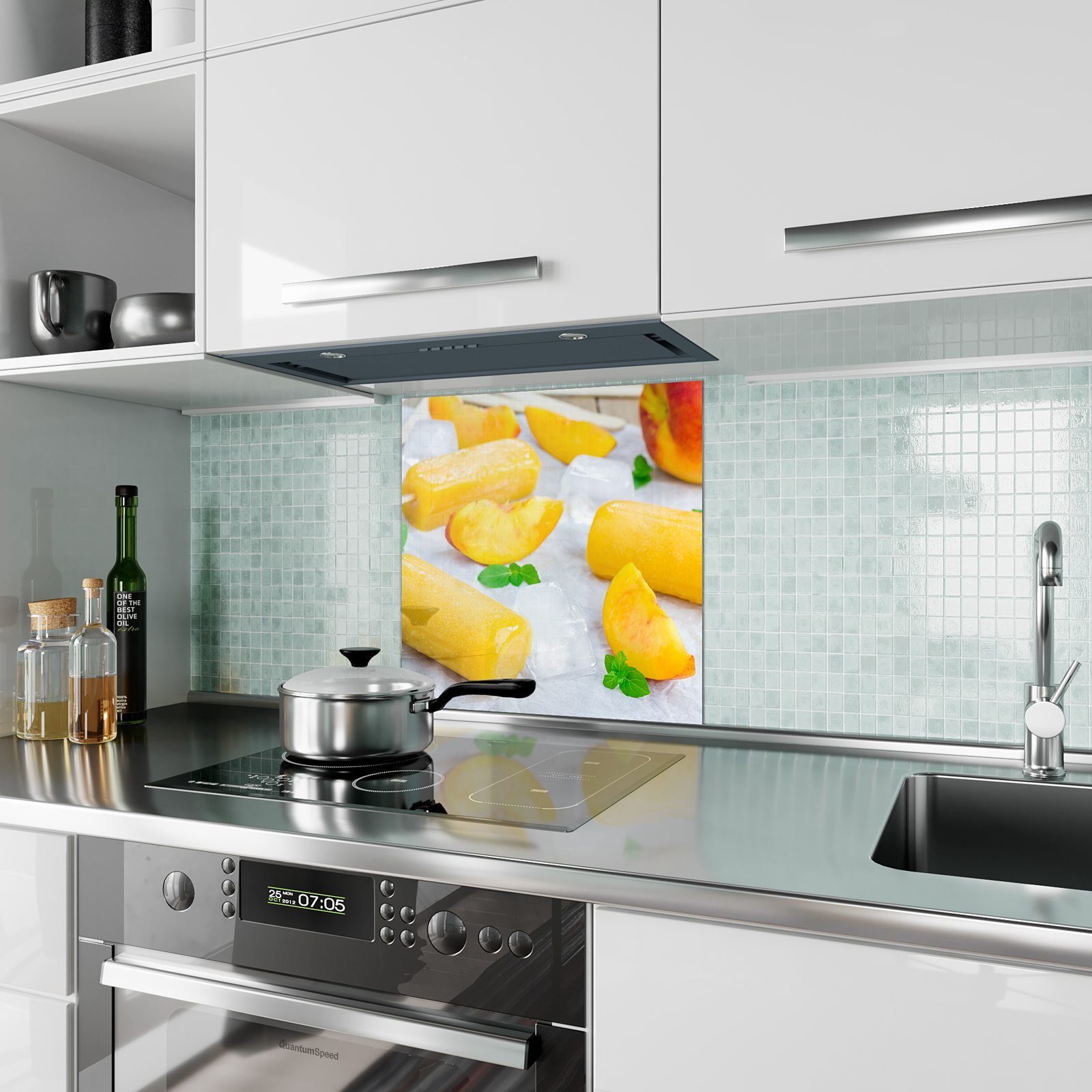 Primedeco Motiv mit Küchenrückwand Eis Pfirsich Spritzschutz Küchenrückwand Glas