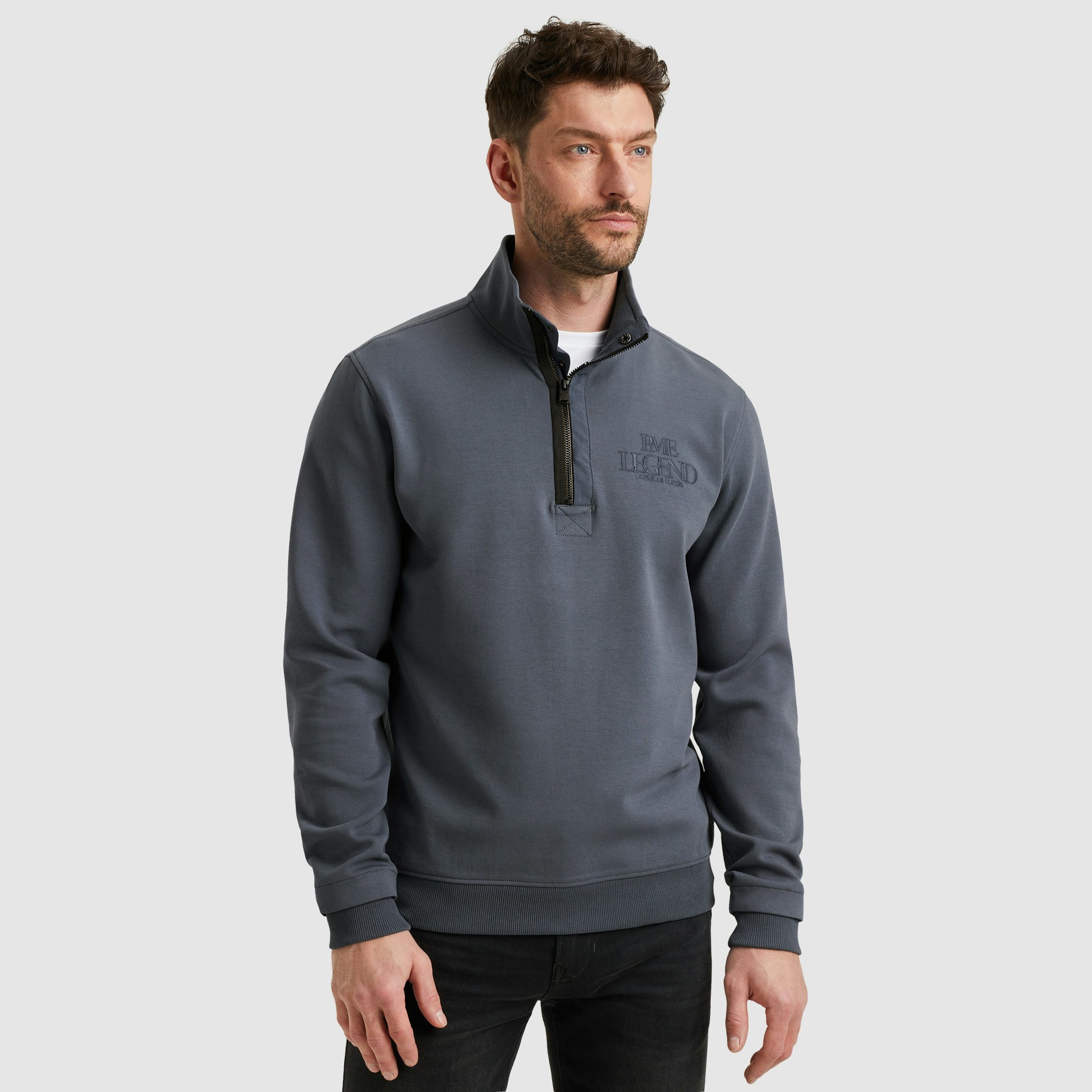 PME LEGEND Sweater mit Logo-Stickerei und Troyer-Kragen mit Reißverschluss günstig online kaufen